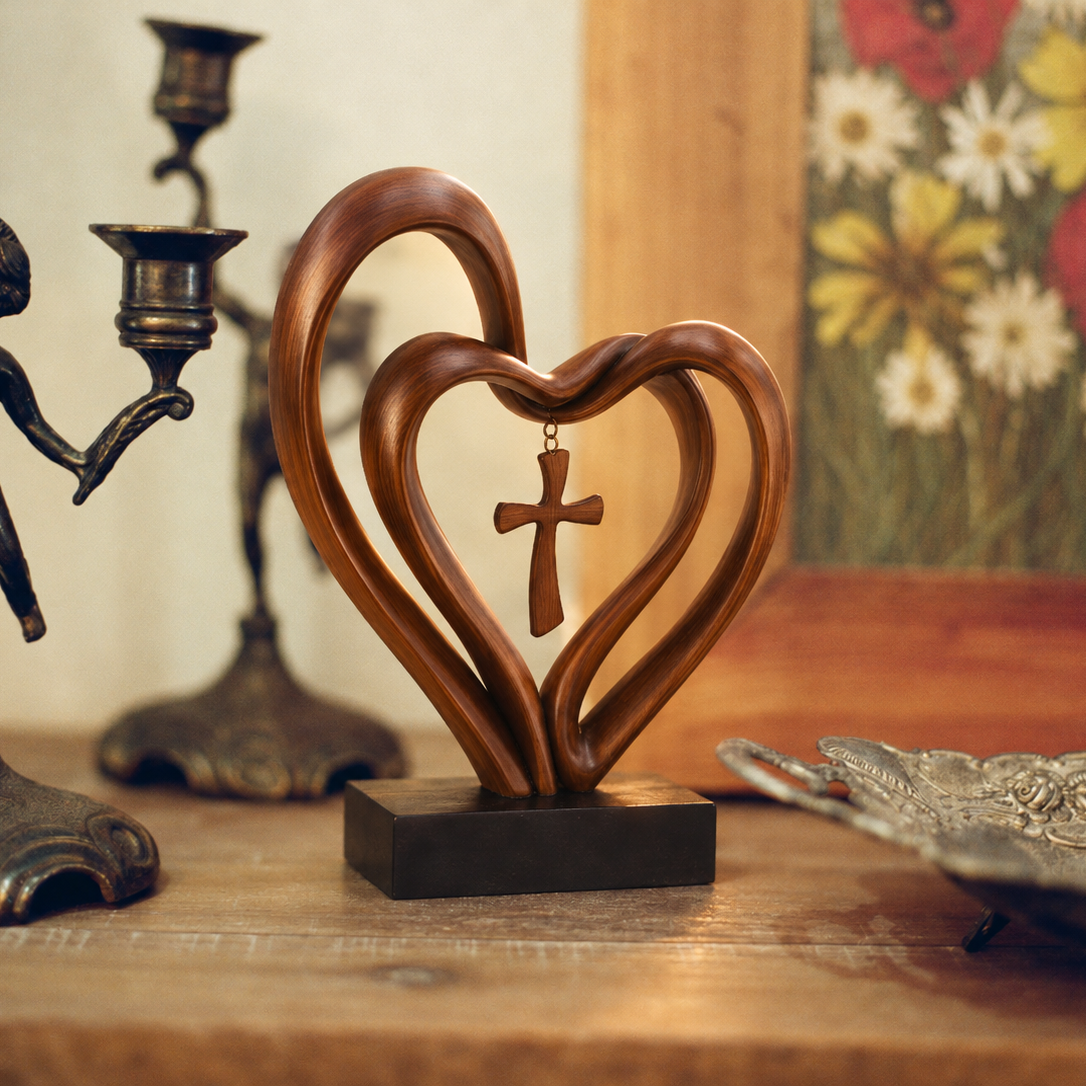Marriage Takes Three – Entwined Heart & Cross Christian Wedding Sculpture