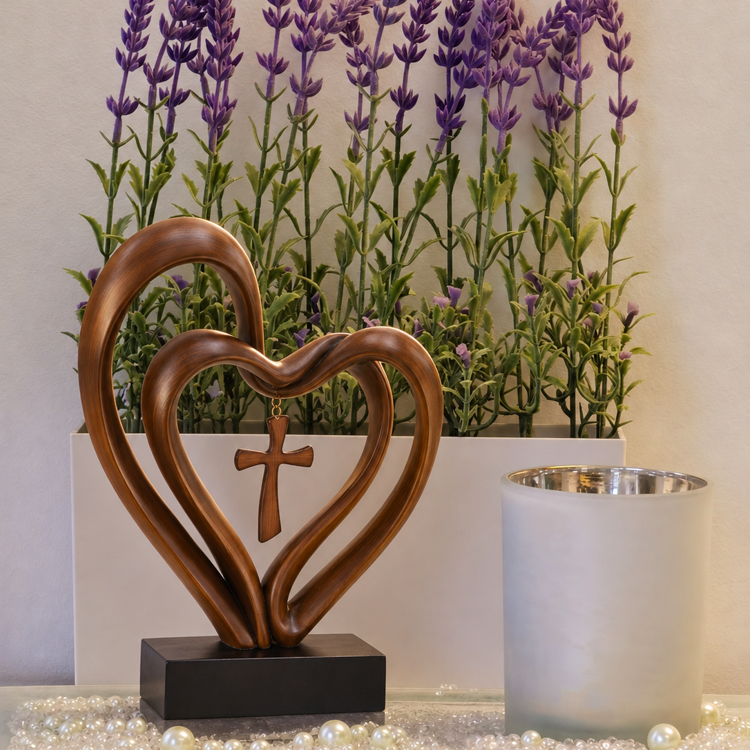 Marriage Takes Three – Entwined Heart & Cross Christian Wedding Sculpture