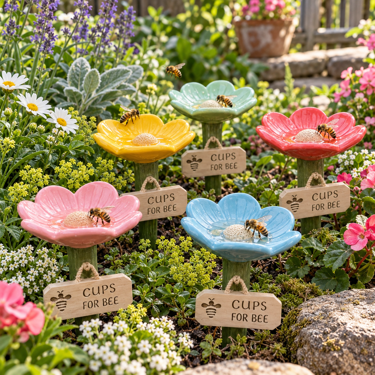 Flower-Shaped Ceramic Bee Watering Station (Random Color)