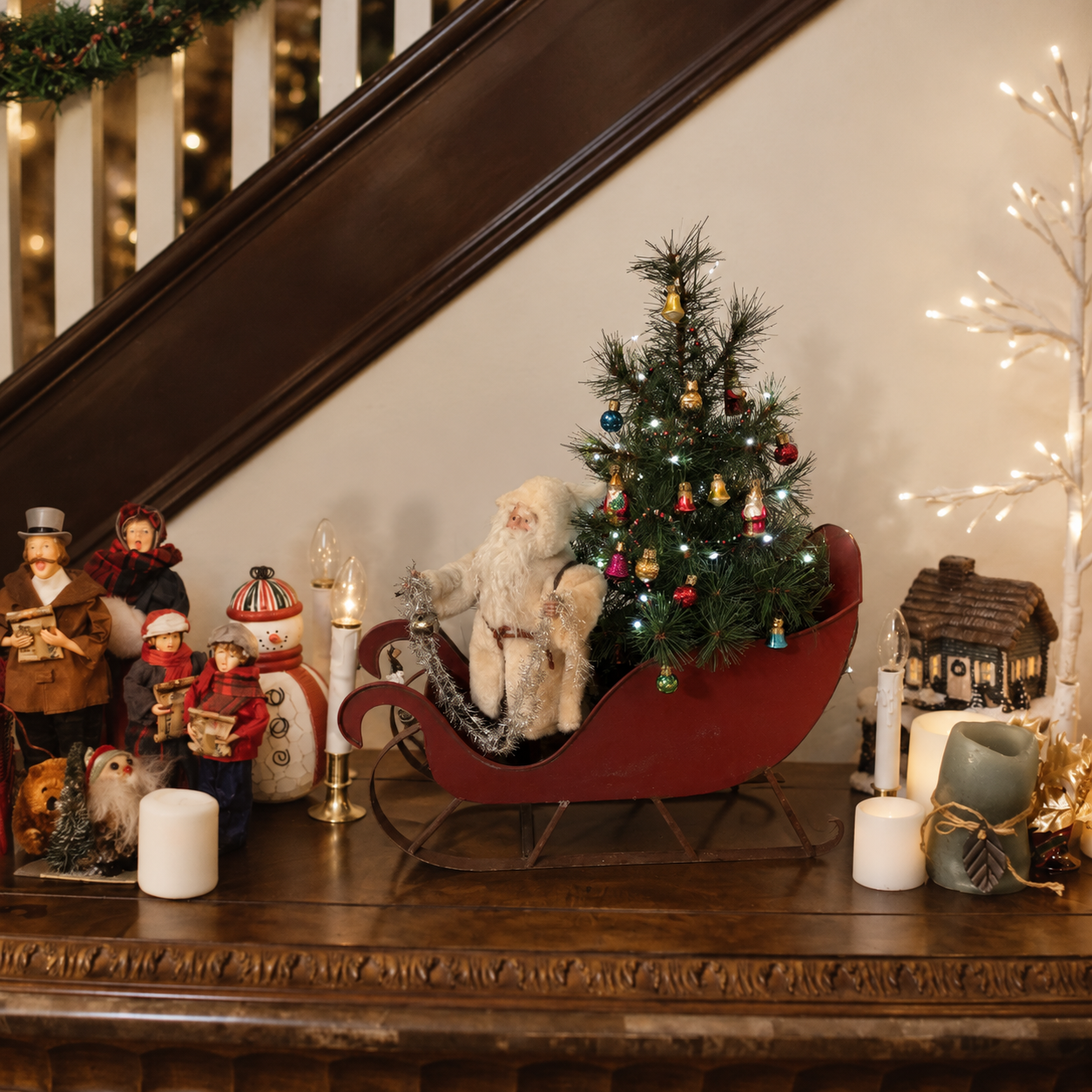 Vintage Santa Sleigh Christmas Tabletop Centerpiece