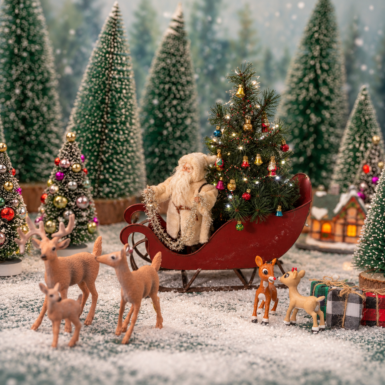 Vintage Santa Sleigh Christmas Tabletop Centerpiece