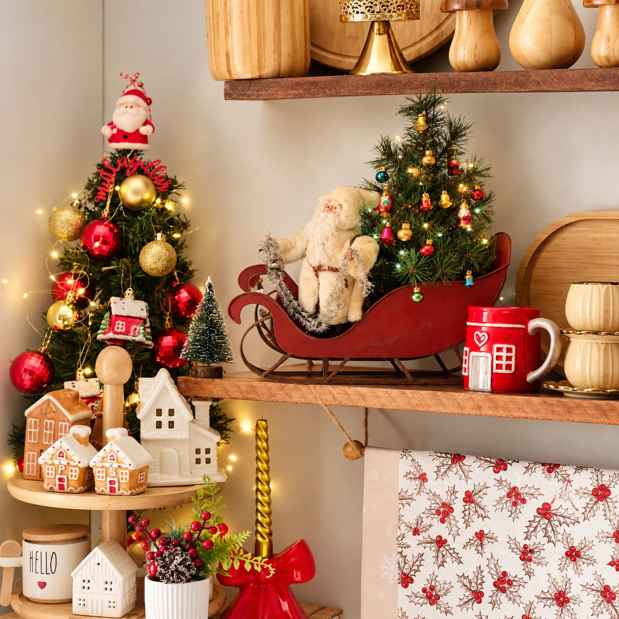 Vintage Santa Sleigh Christmas Tabletop Centerpiece