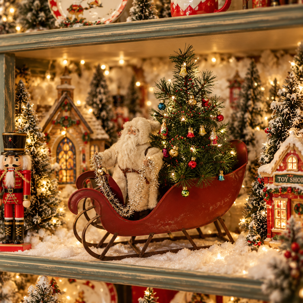 Vintage Santa Sleigh Christmas Tabletop Centerpiece