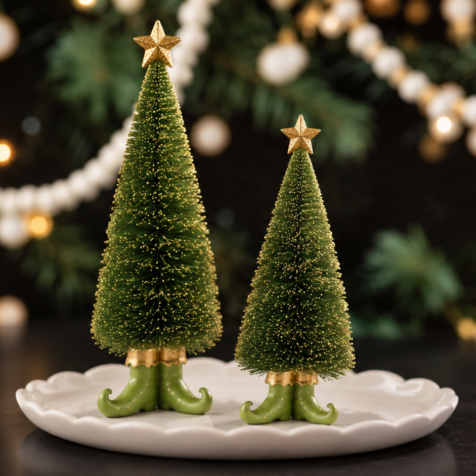 Golden Star Elf Boot Christmas Trees – Set of 2