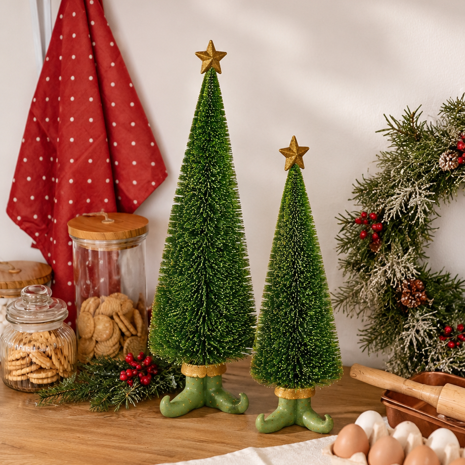 Golden Star Elf Boot Christmas Trees – Set of 2