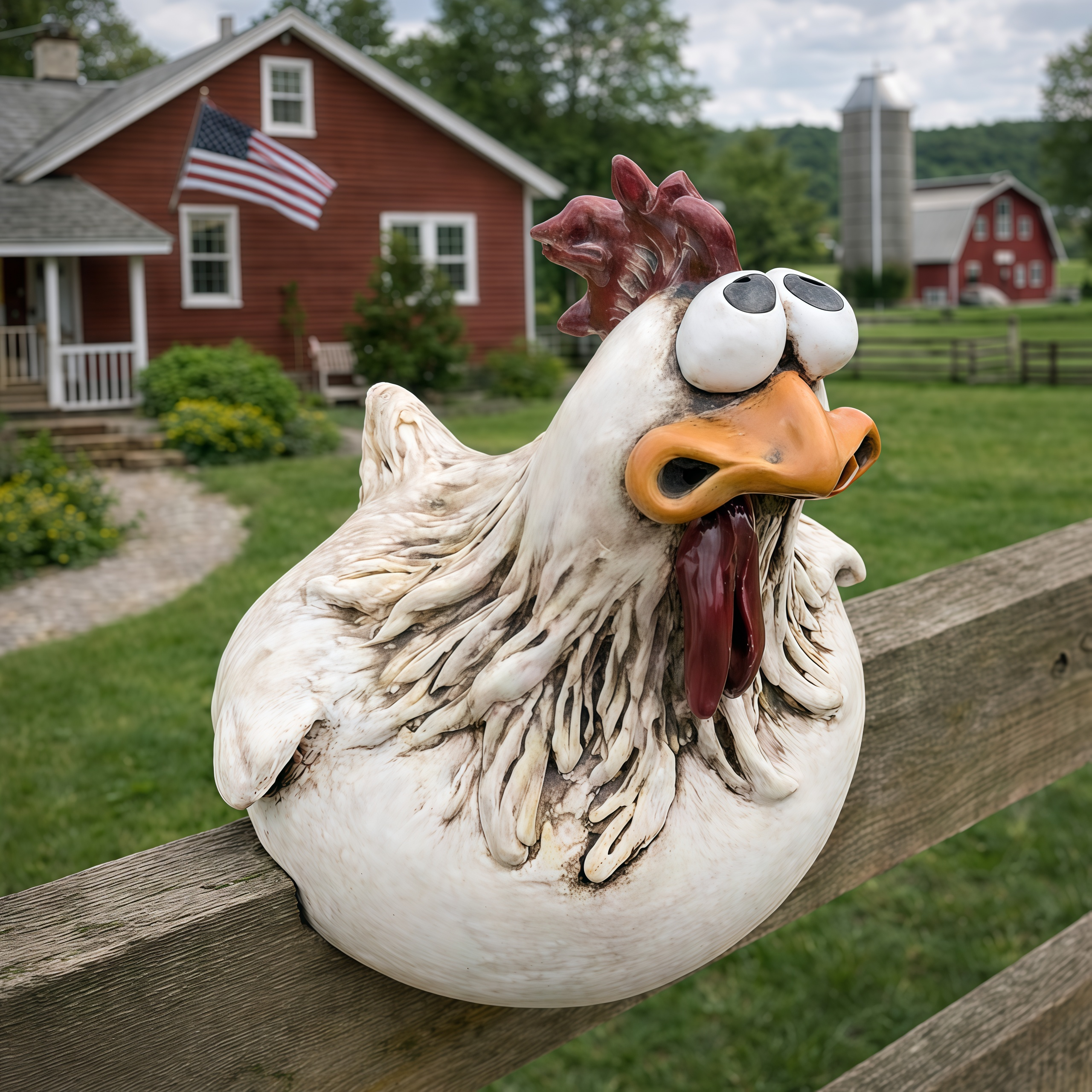Resin Fence Chicken Sculpture