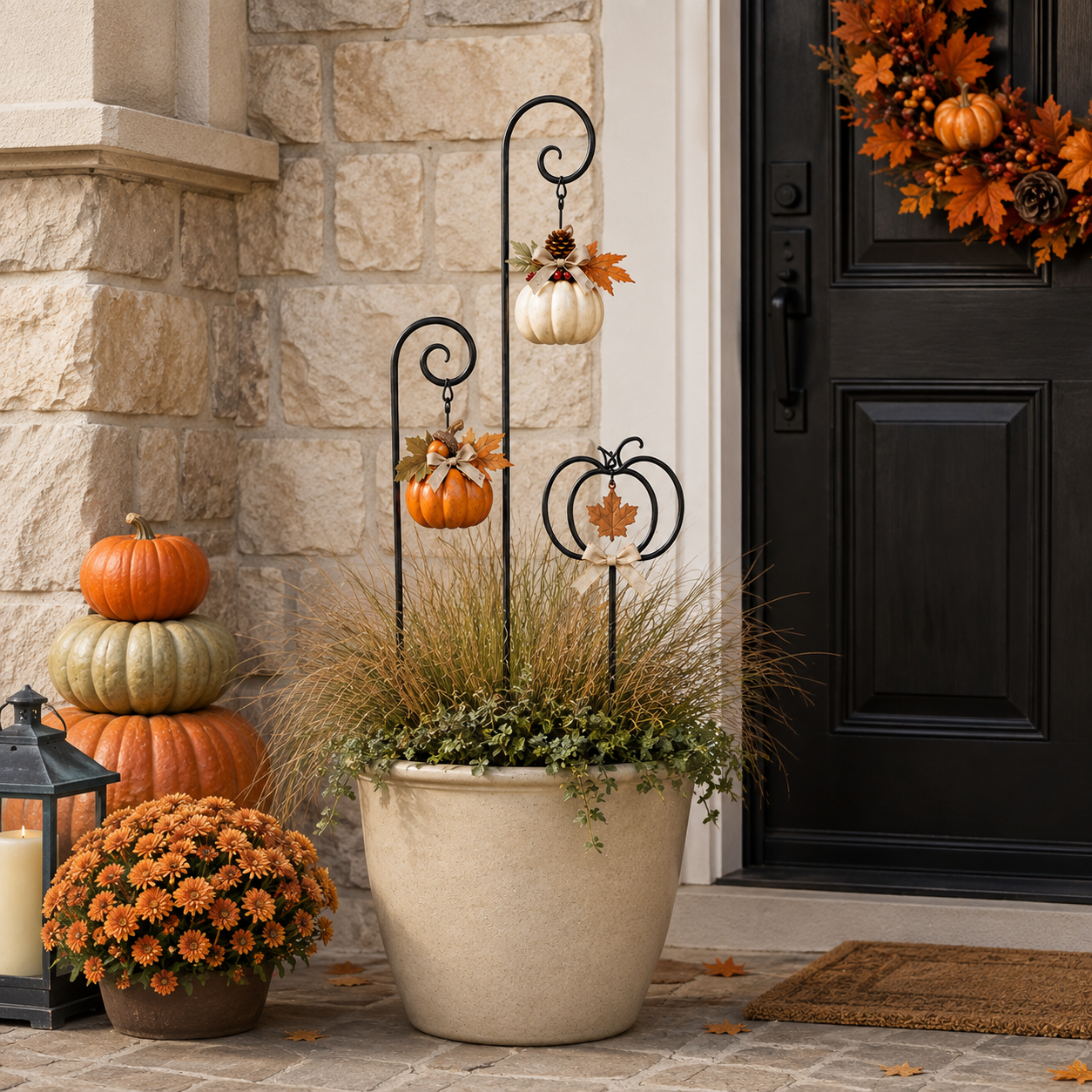Autumn Harvest Pumpkin Planter Stake Trio