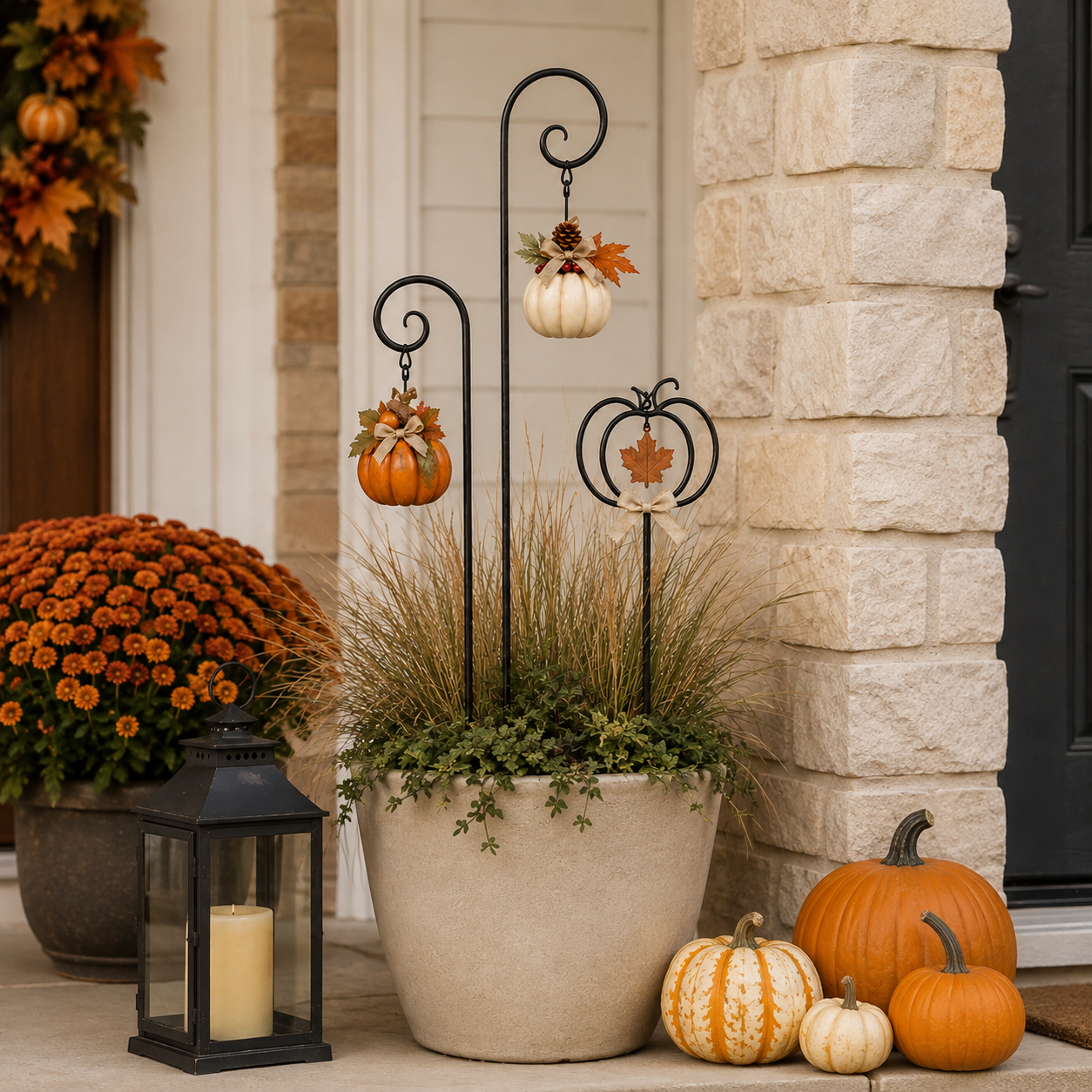 Autumn Harvest Pumpkin Planter Stake Trio