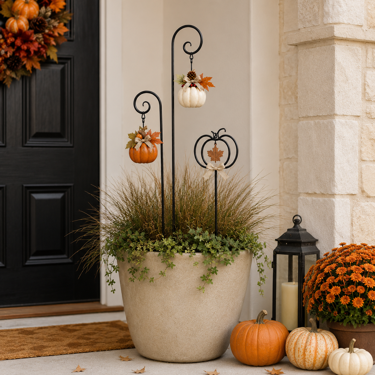 Autumn Harvest Pumpkin Planter Stake Trio