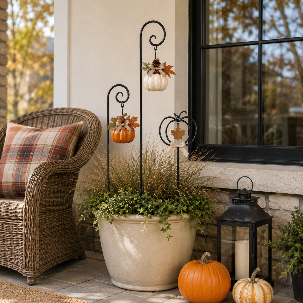 Autumn Harvest Pumpkin Planter Stake Trio