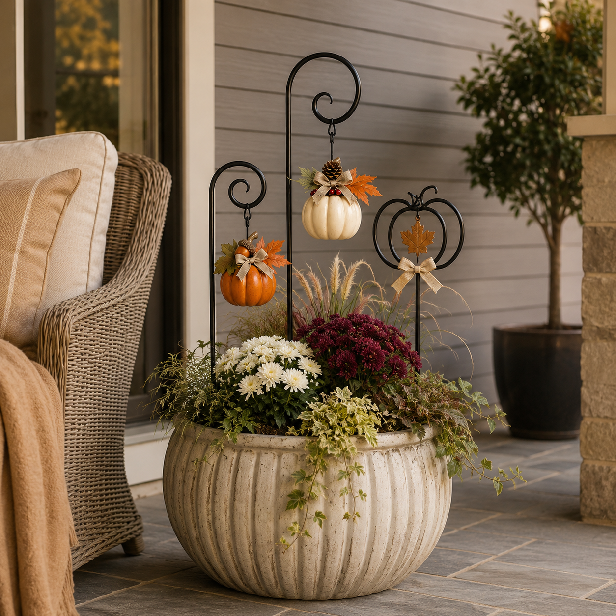 Autumn Harvest Pumpkin Planter Stake Trio