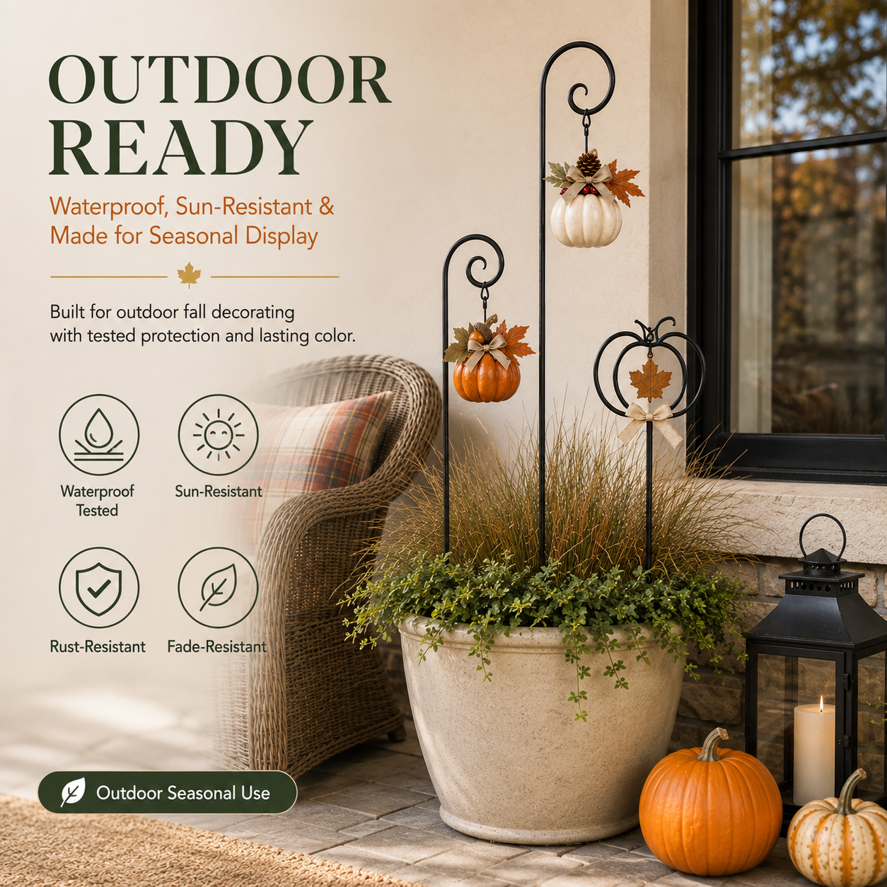 Autumn Harvest Pumpkin Planter Stake Trio
