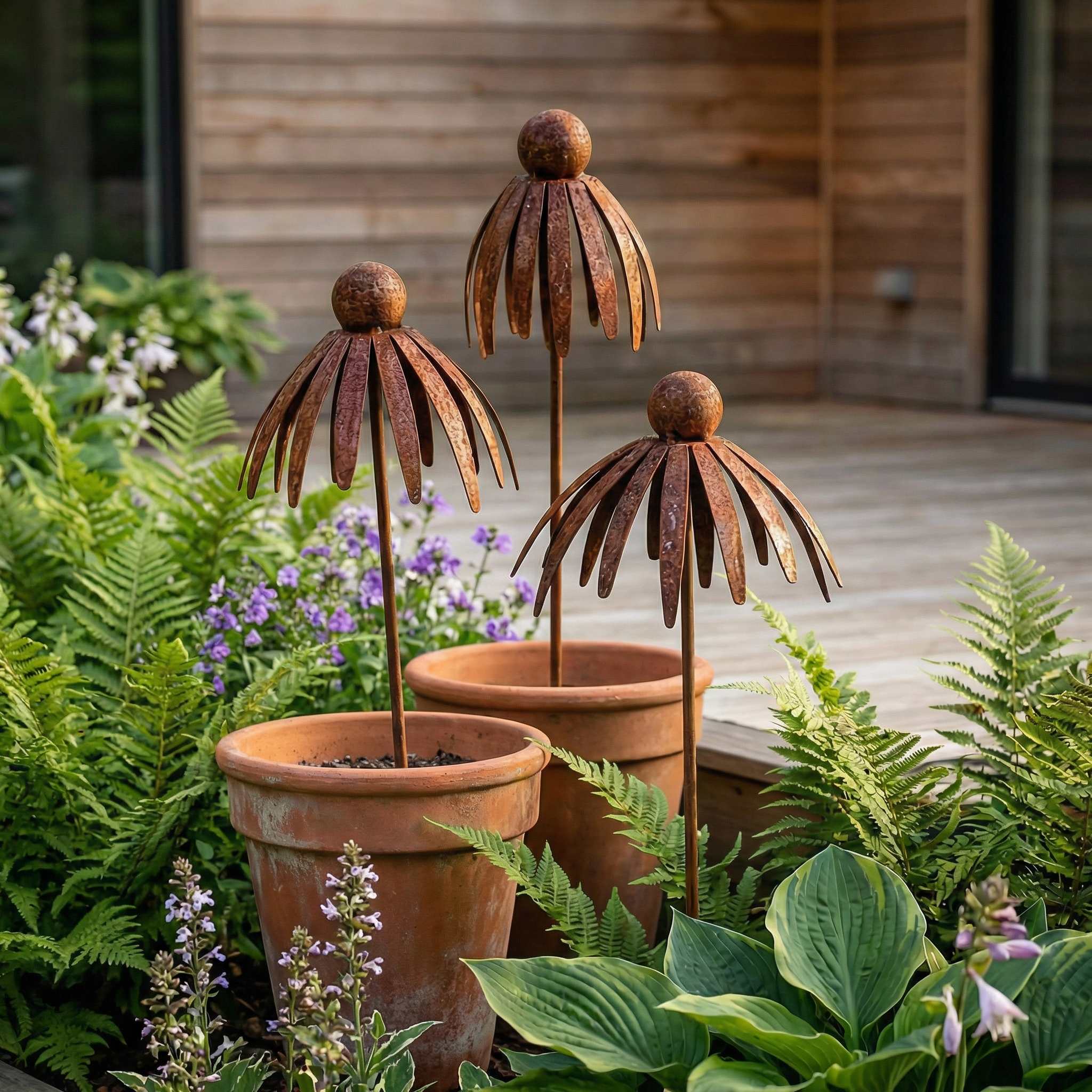 Rustic Brown Iron Garden Stakes - 3PCS