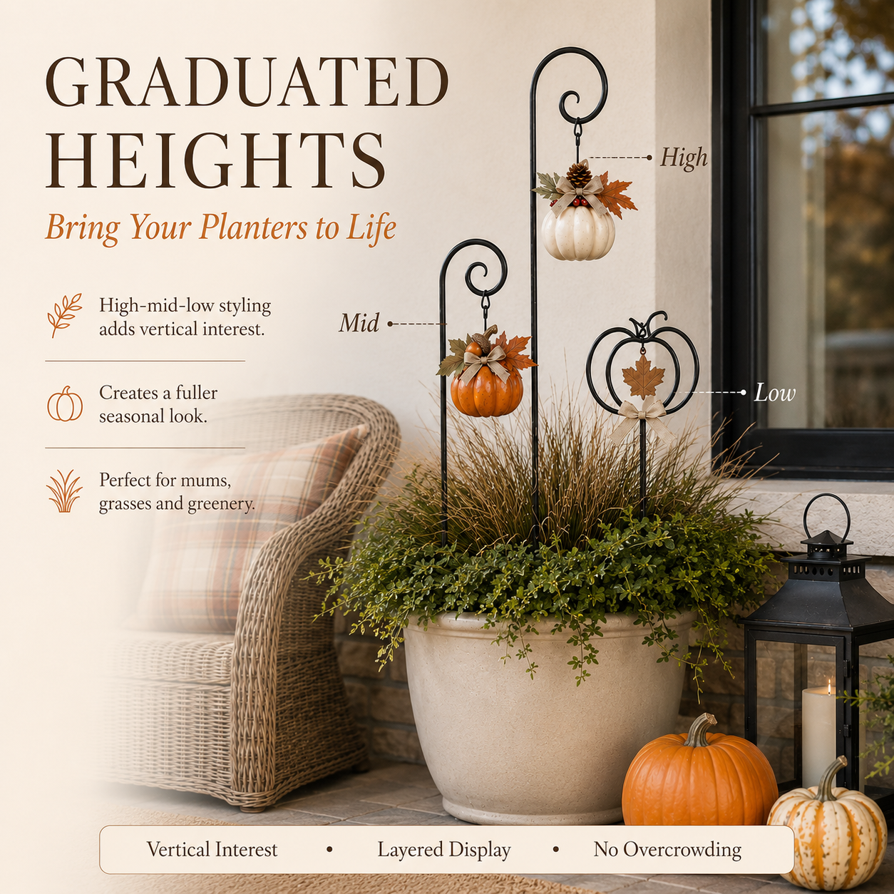 Autumn Harvest Pumpkin Planter Stake Trio