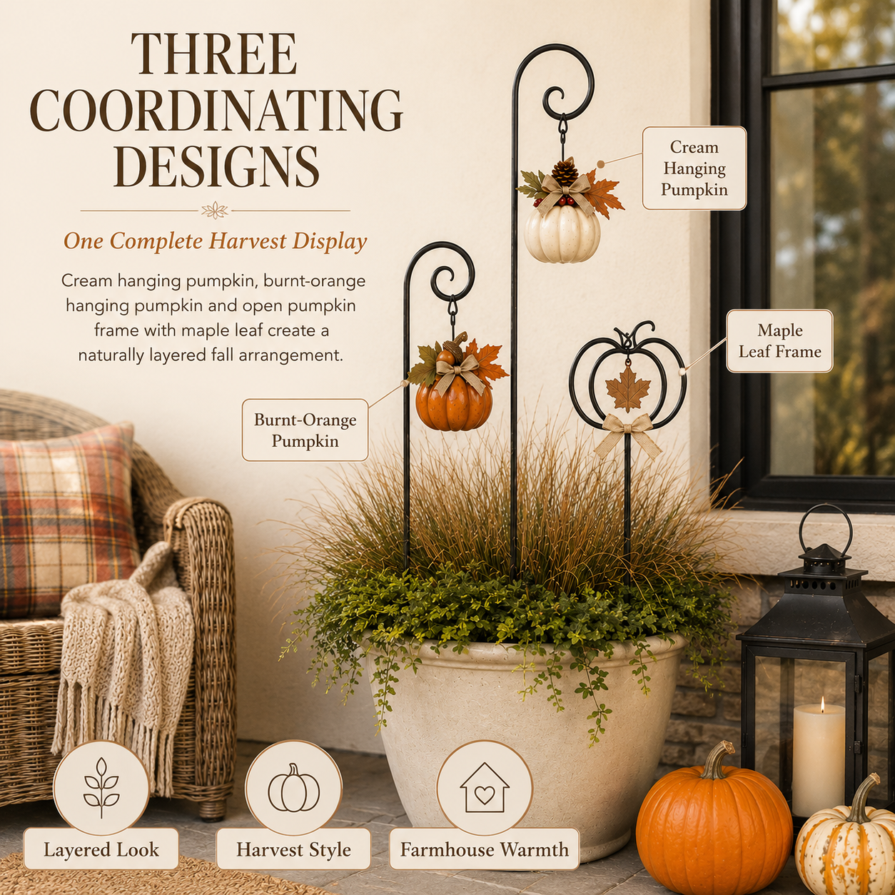 Autumn Harvest Pumpkin Planter Stake Trio