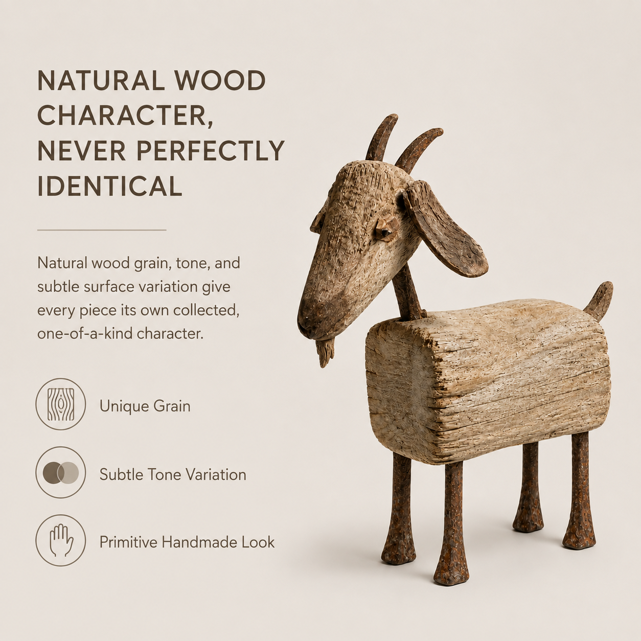 Old-Soul Primitive Solid Wood Goat Sculpture