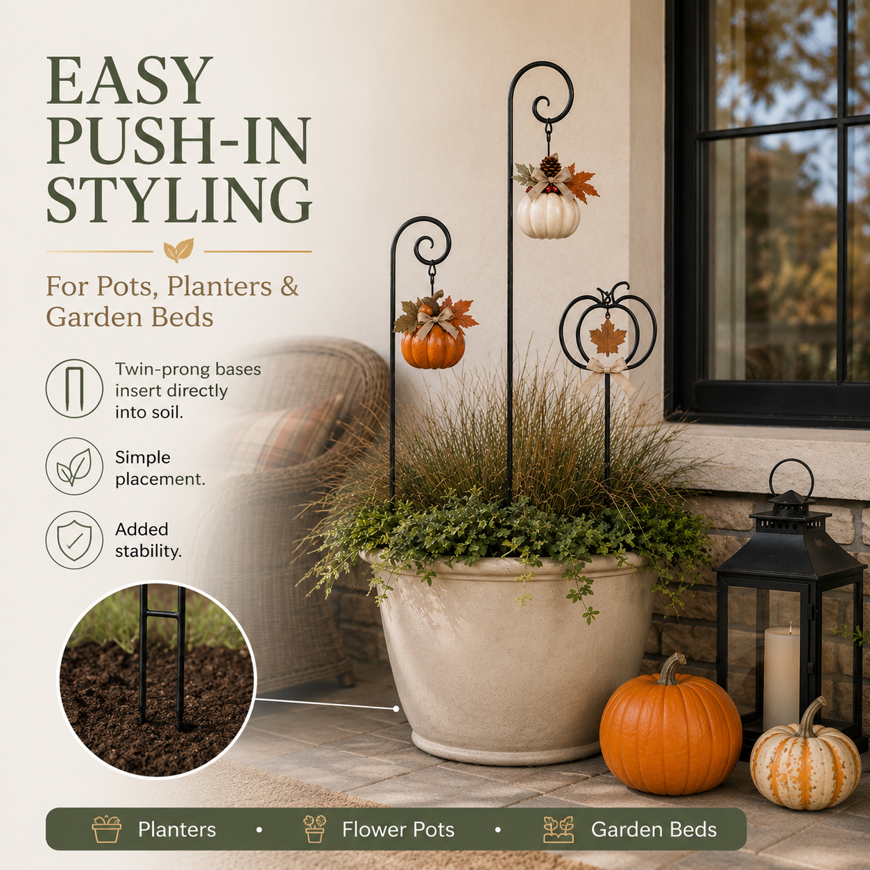 Autumn Harvest Pumpkin Planter Stake Trio