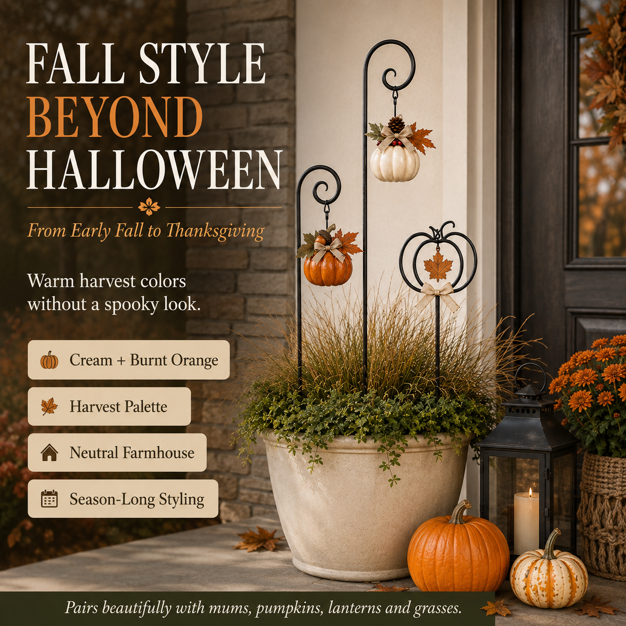 Autumn Harvest Pumpkin Planter Stake Trio