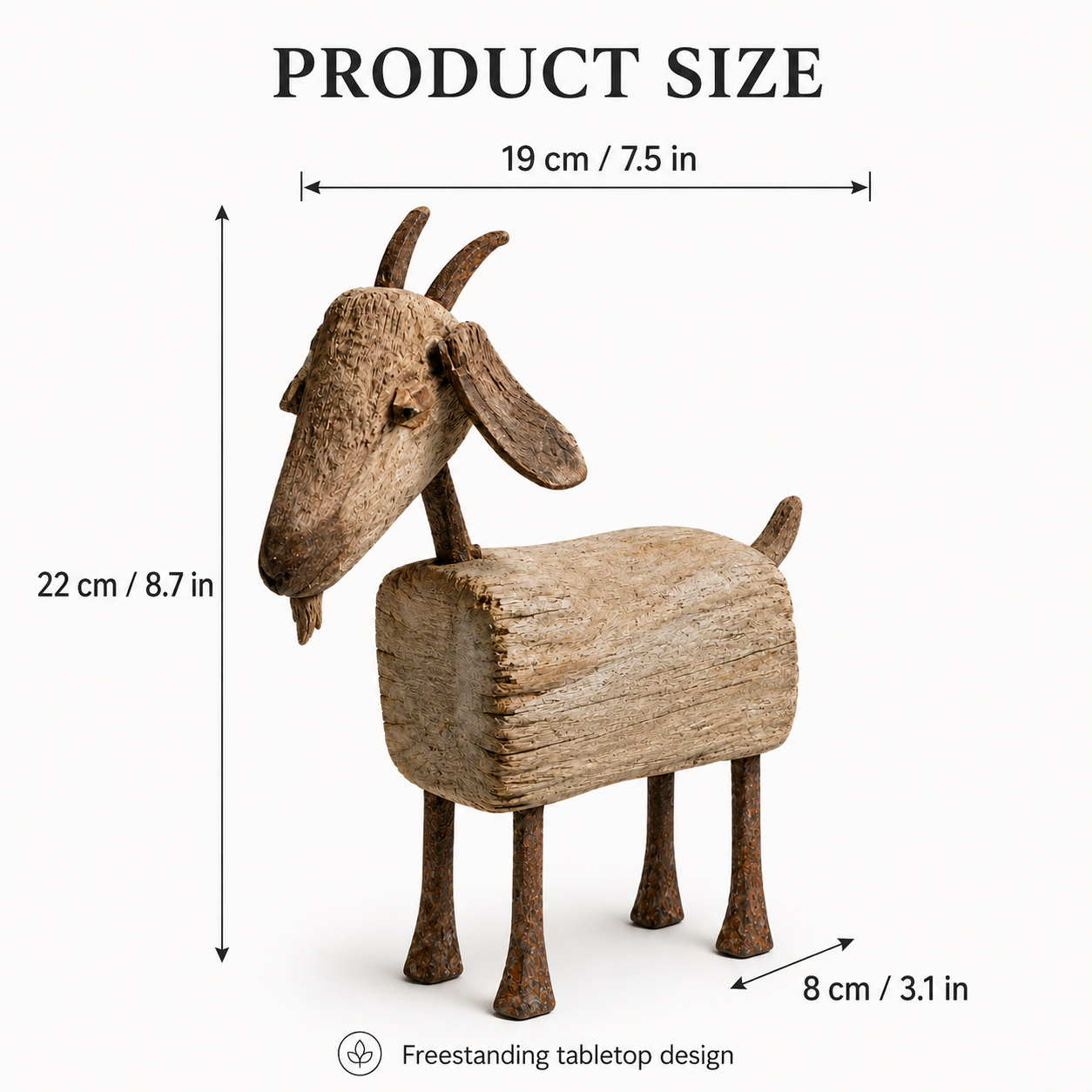 Old-Soul Primitive Solid Wood Goat Sculpture