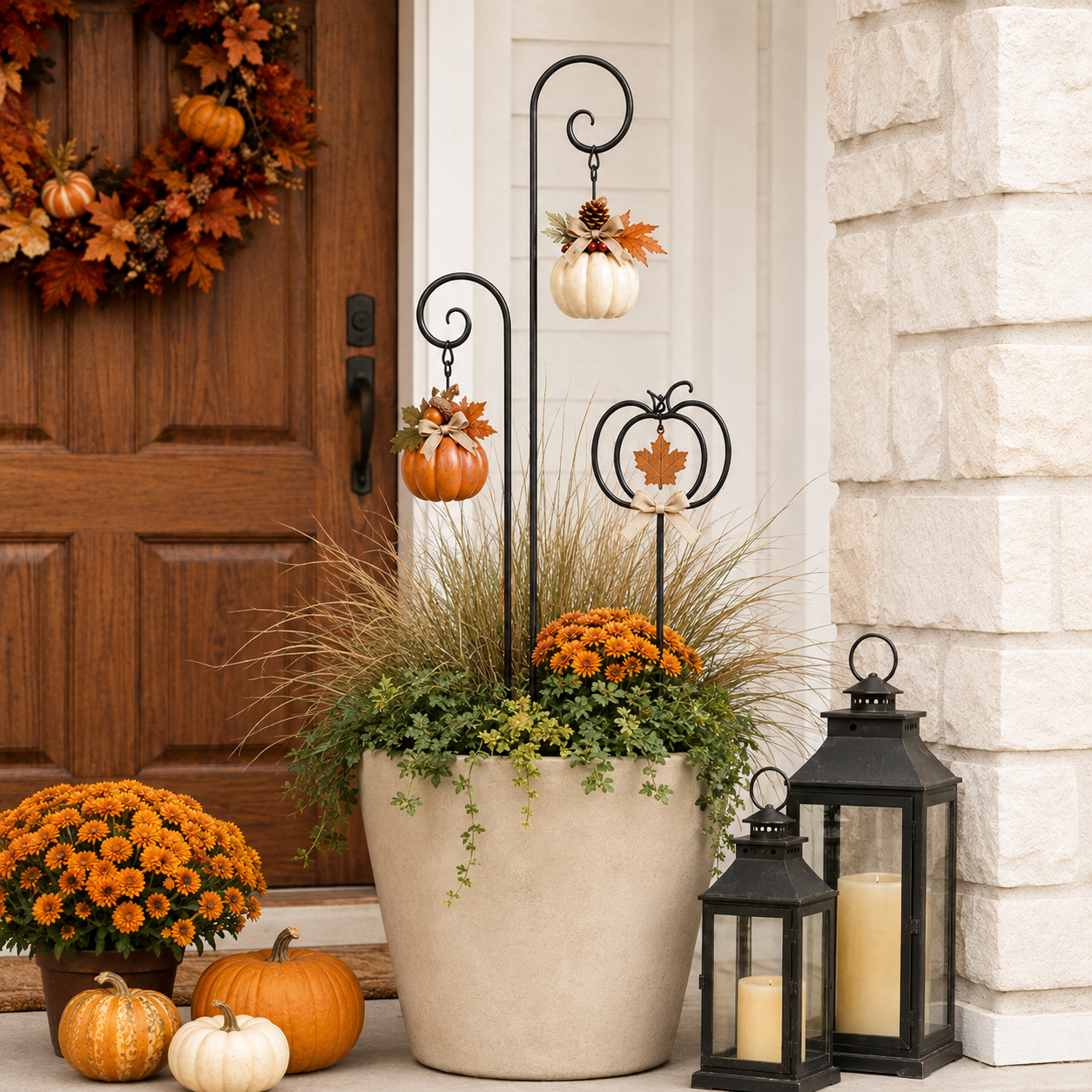 Autumn Harvest Pumpkin Planter Stake Trio