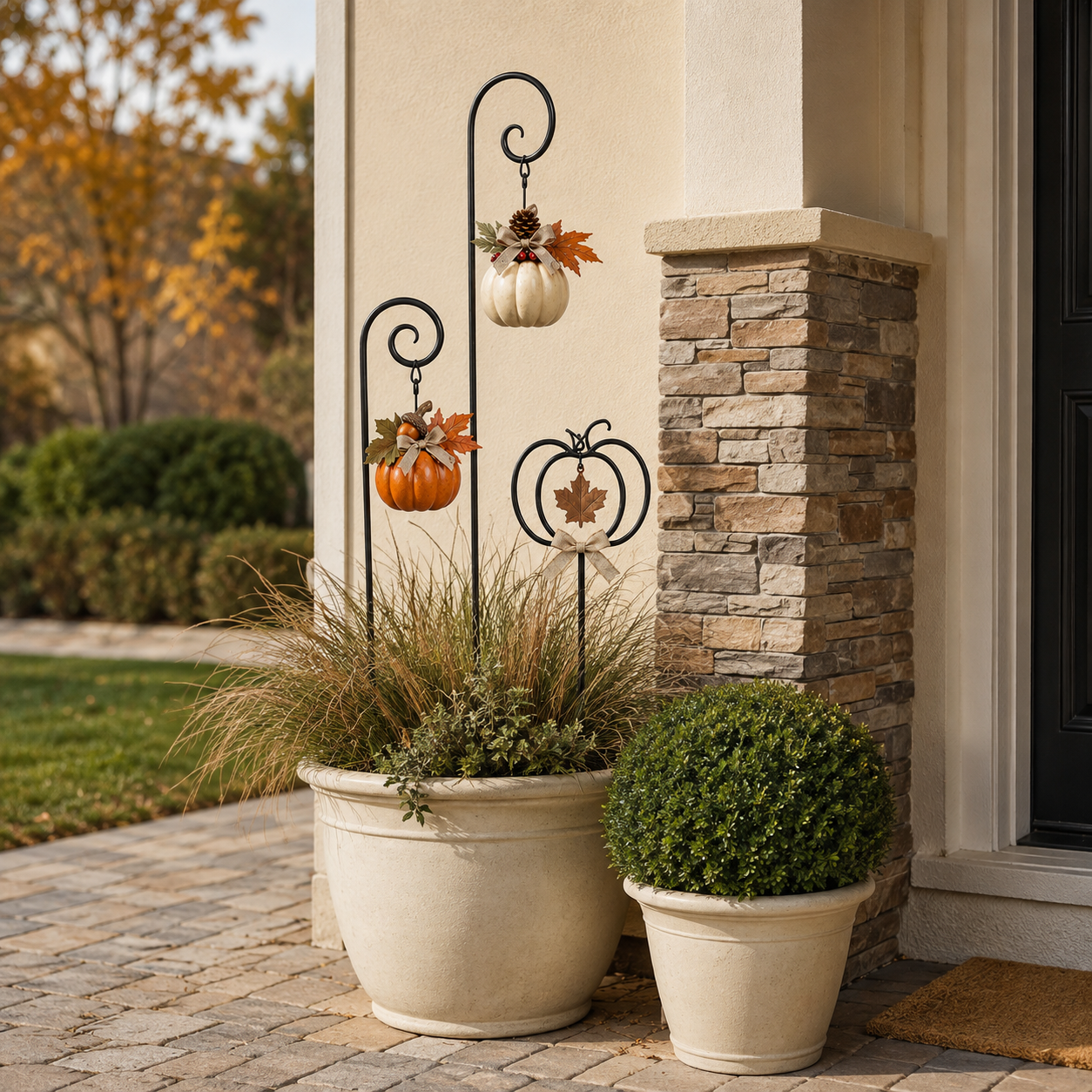 Autumn Harvest Pumpkin Planter Stake Trio