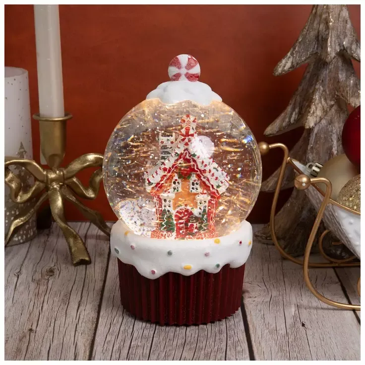 Light Up Gingerbread House Cupcake Snow Globe