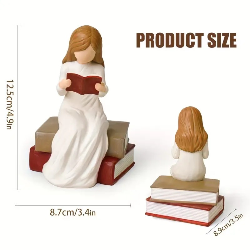 Book Lover Gifts Reading Sculpture,Hand-Painted Resin Figurines Ornaments ,Bookshelf Decor for Home Office Desk