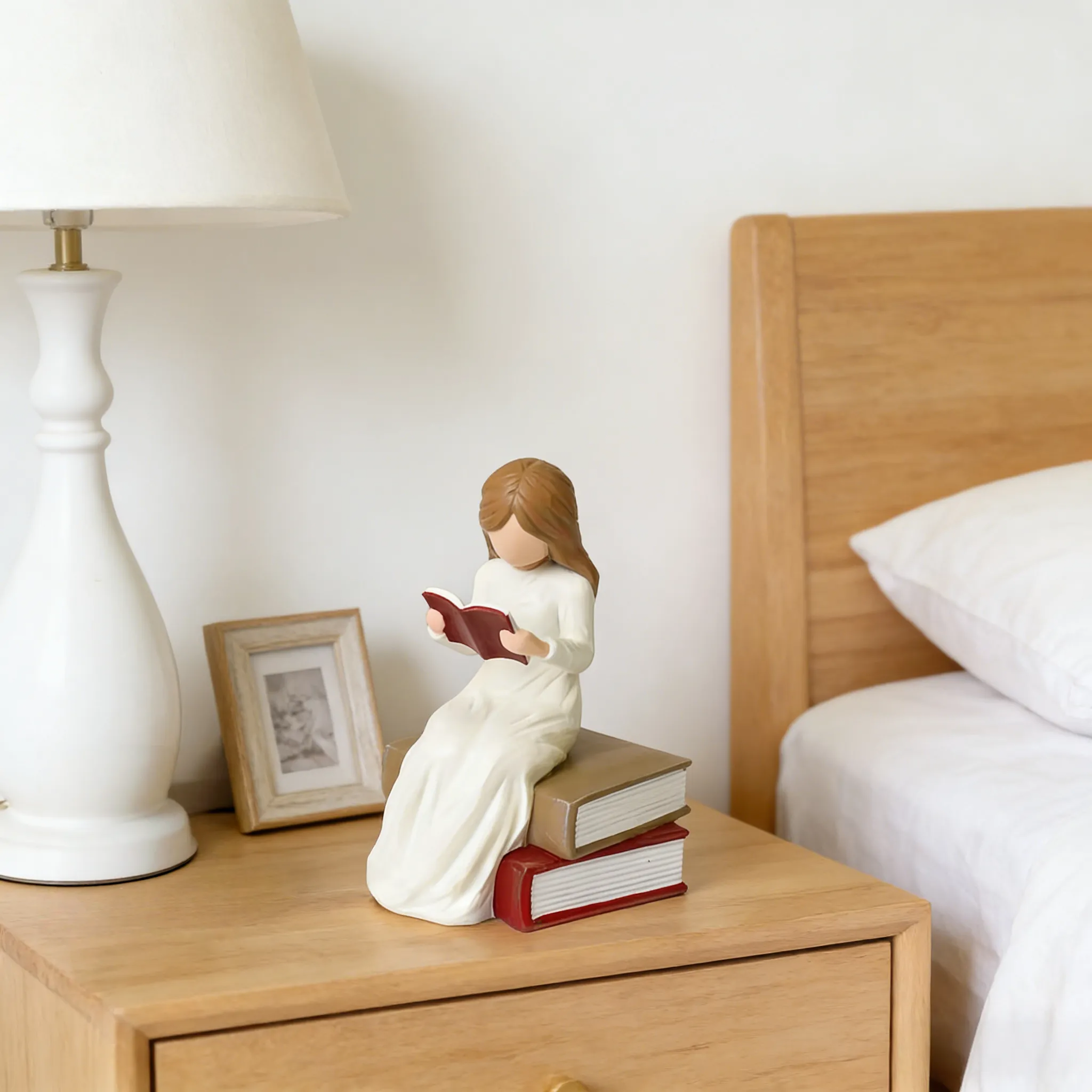 Book Lover Gifts Reading Sculpture,Hand-Painted Resin Figurines Ornaments ,Bookshelf Decor for Home Office Desk