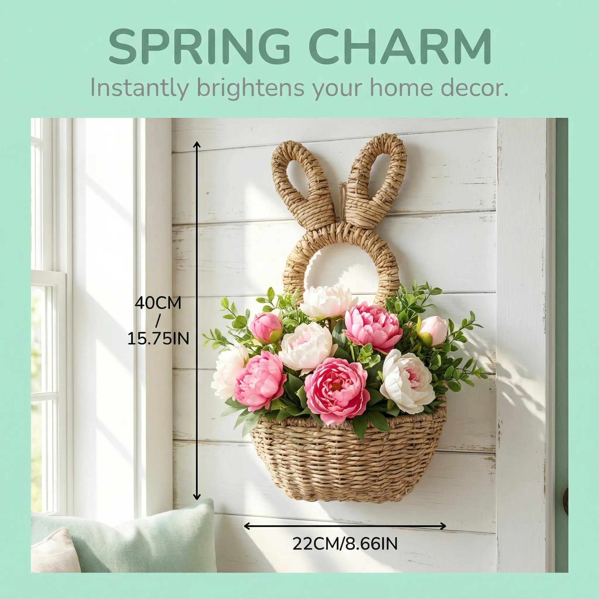 Bunny Basket Hanging Wall Pocket Spring Decor
