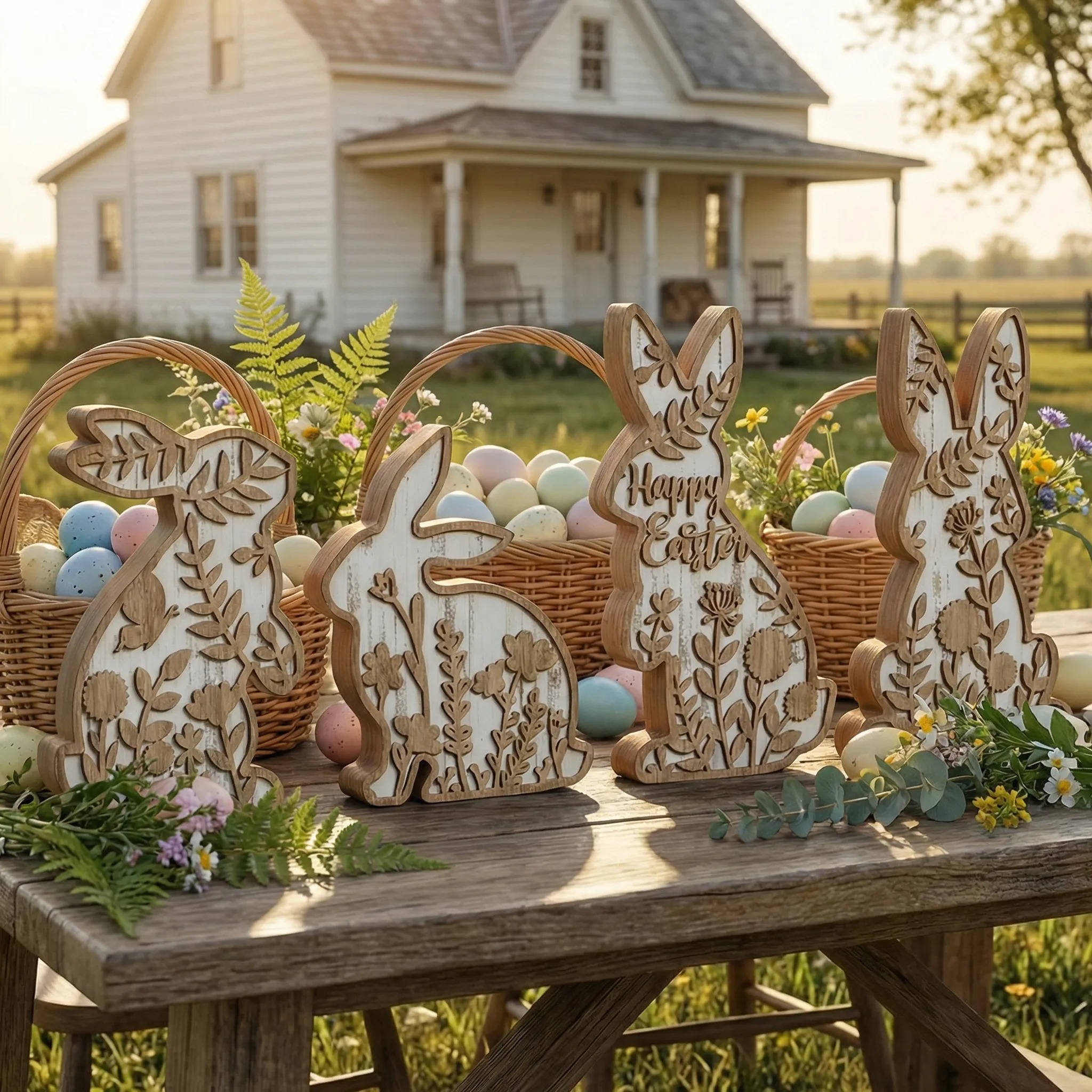 Easter Rabbit Table Wooden Signboard Decorative Set