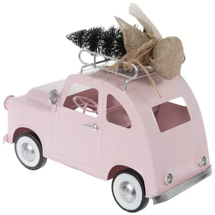 Pink Vintage Metal Car & Flocked Tree