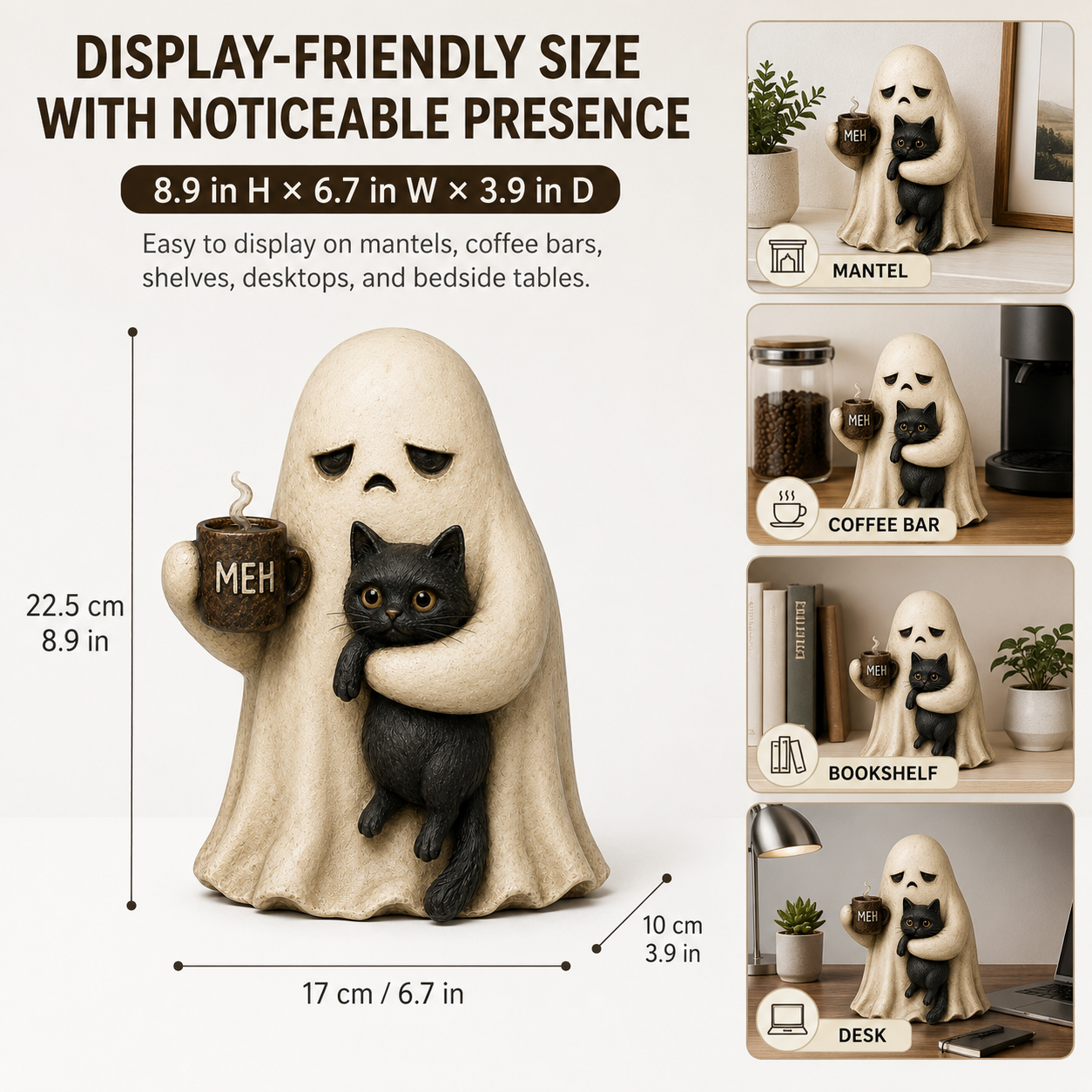 Meh Mood Ghost & Black Cat Figurine