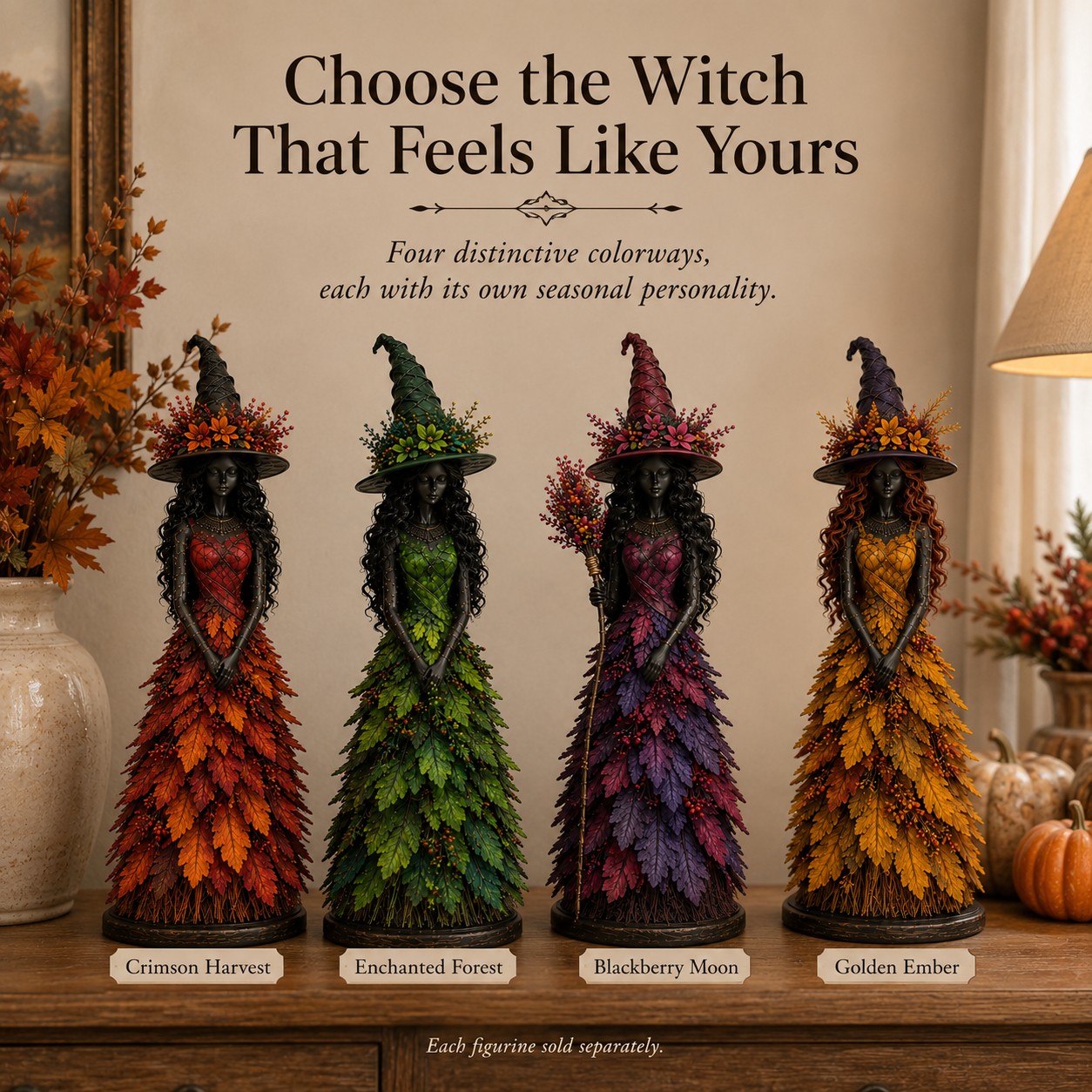 Autumn Enchantment Leaf Witch Figurines