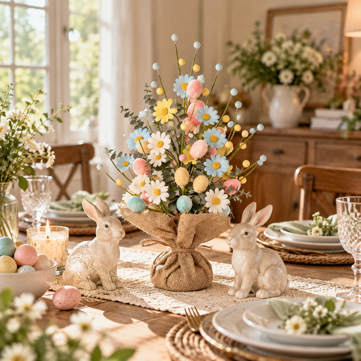 Easter Egg Tree Decoration,Easter Table Tree Decoration, Artificial Easter Egg Tree with Burlap Base