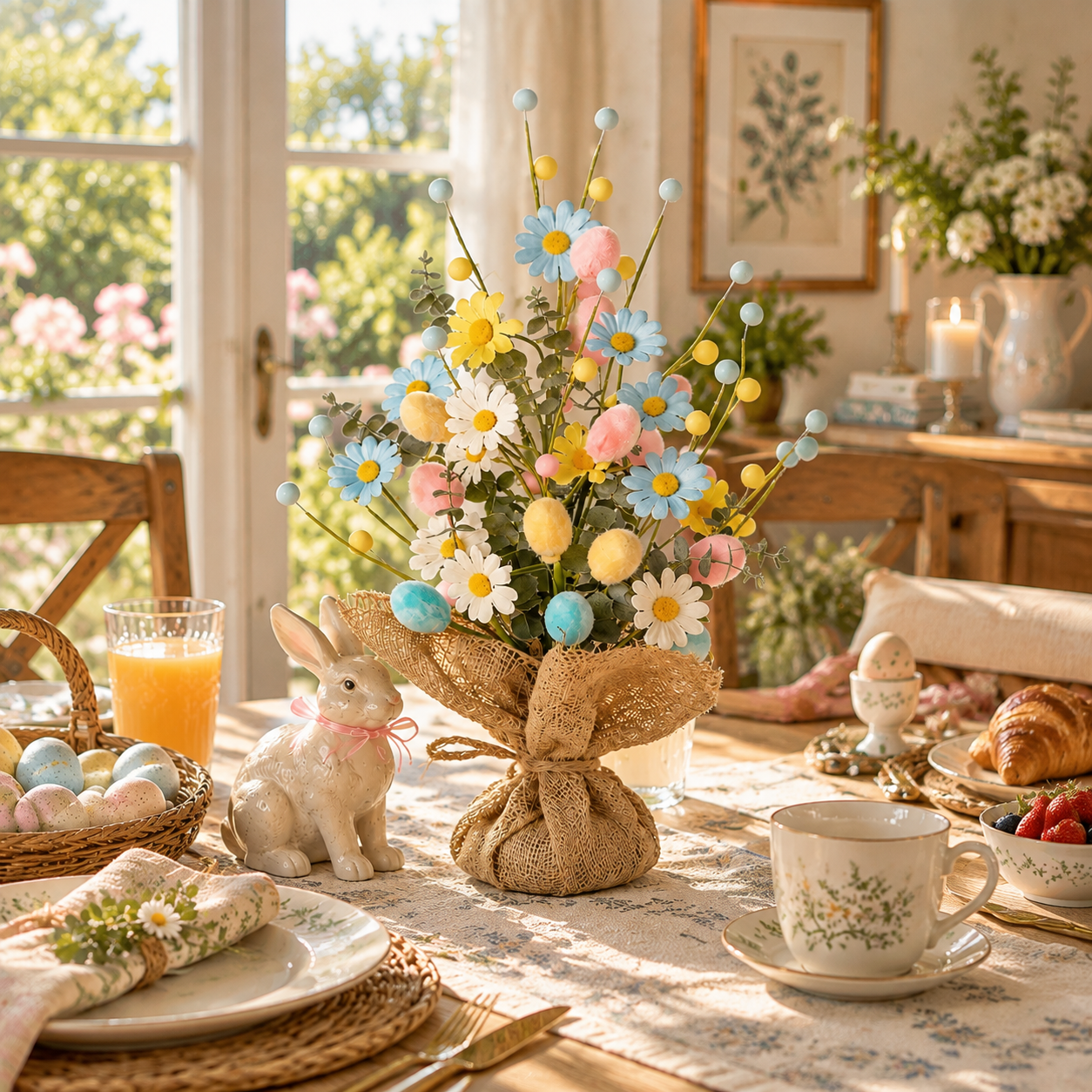 Easter Egg Tree Decoration,Easter Table Tree Decoration, Artificial Easter Egg Tree with Burlap Base