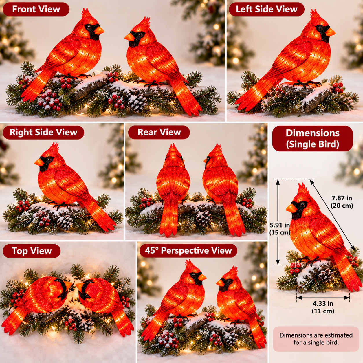 Outdoor Glowing Cardinal Bird Pair