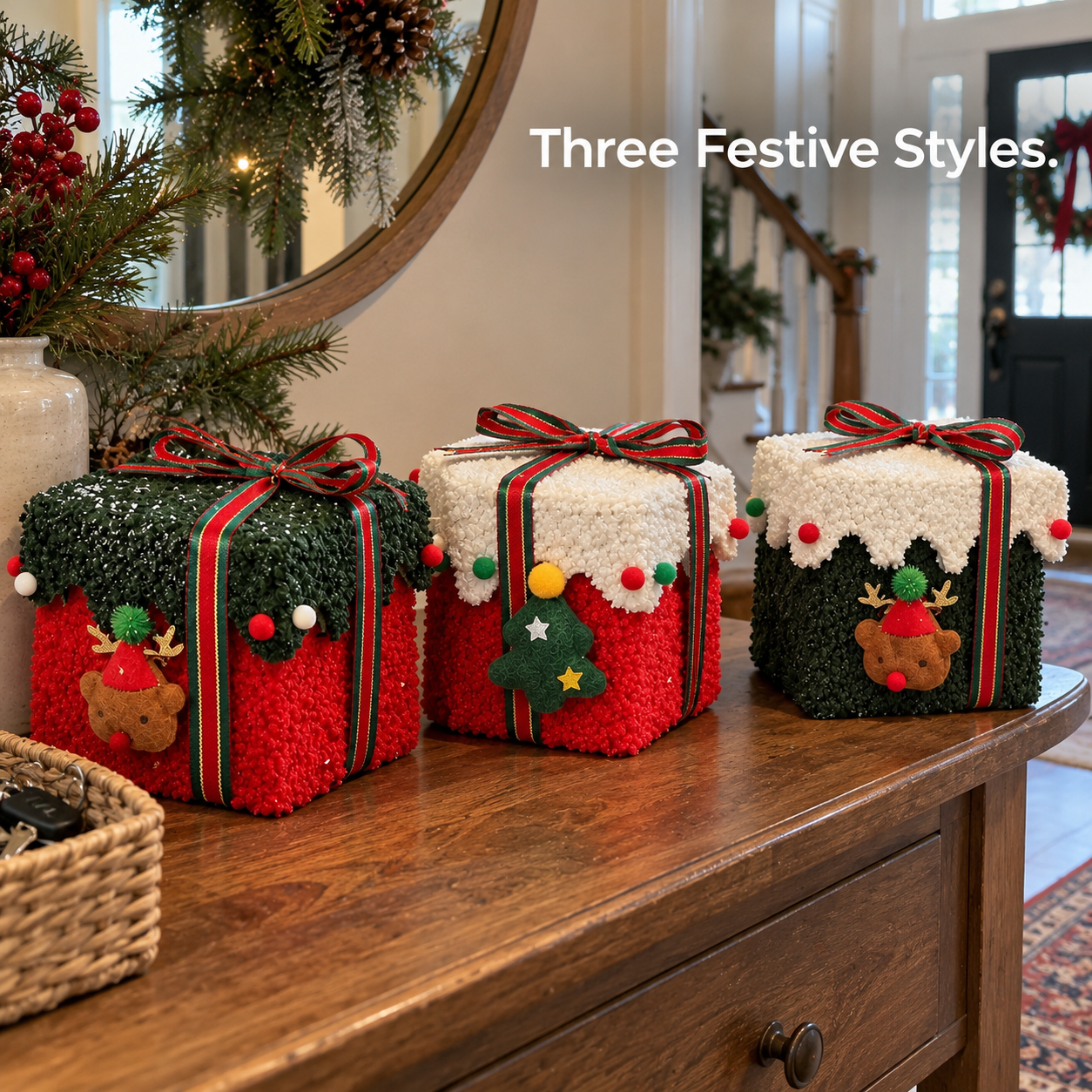 Plush Christmas Gift Box Storage Basket set