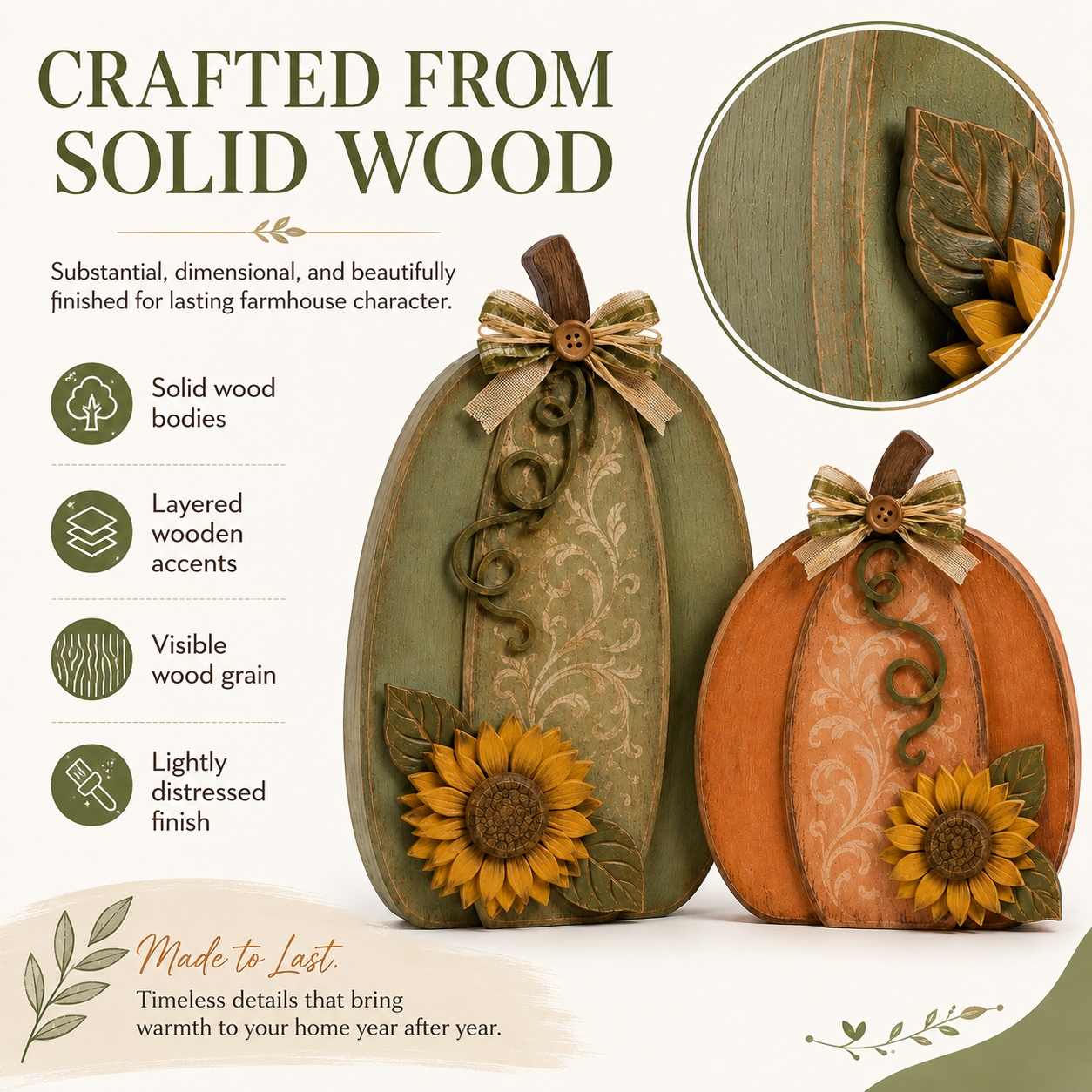 Harvest in Bloom – Solid Wood Pumpkin Pair