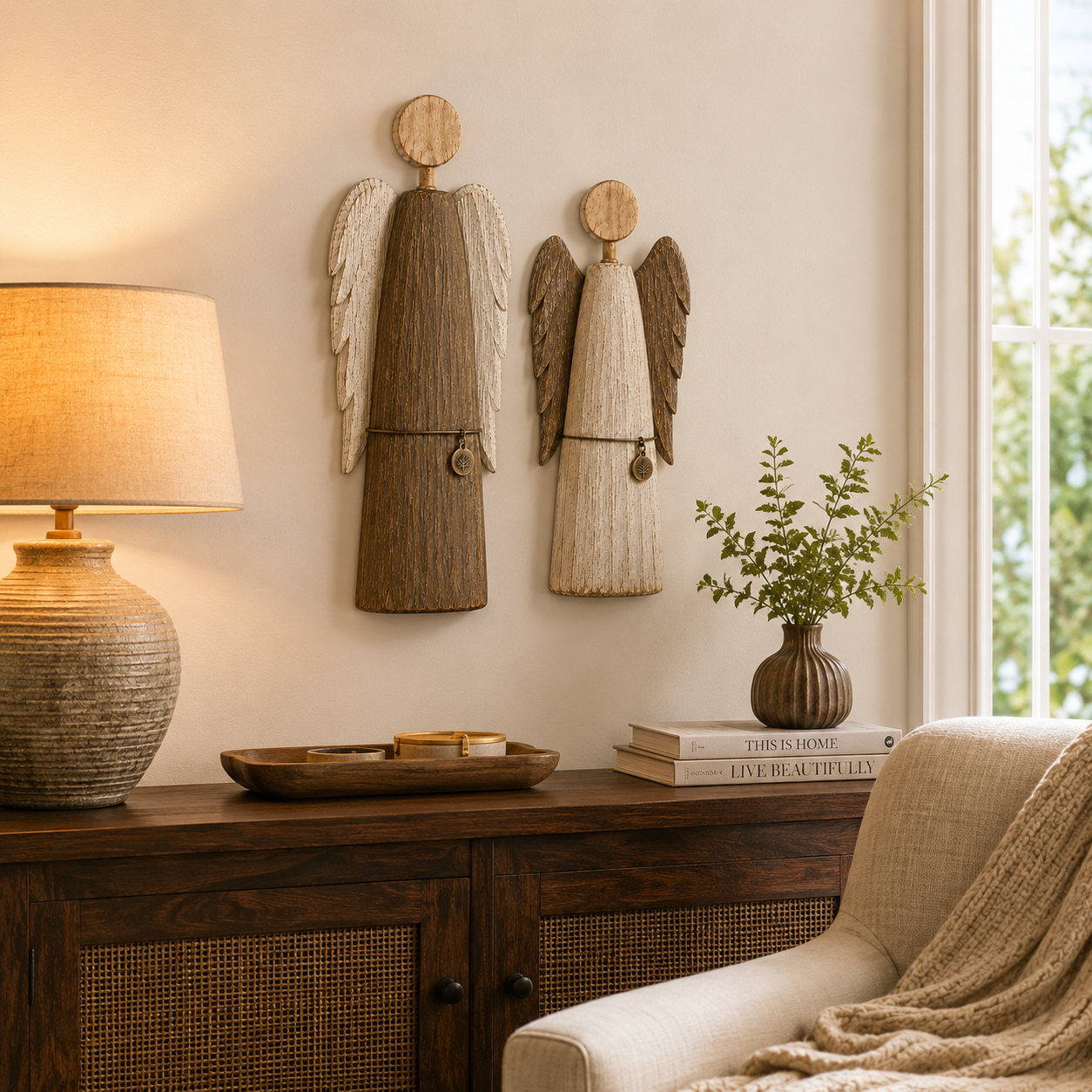 Solid Wood Guardian Angel Wall Decor Set of 2