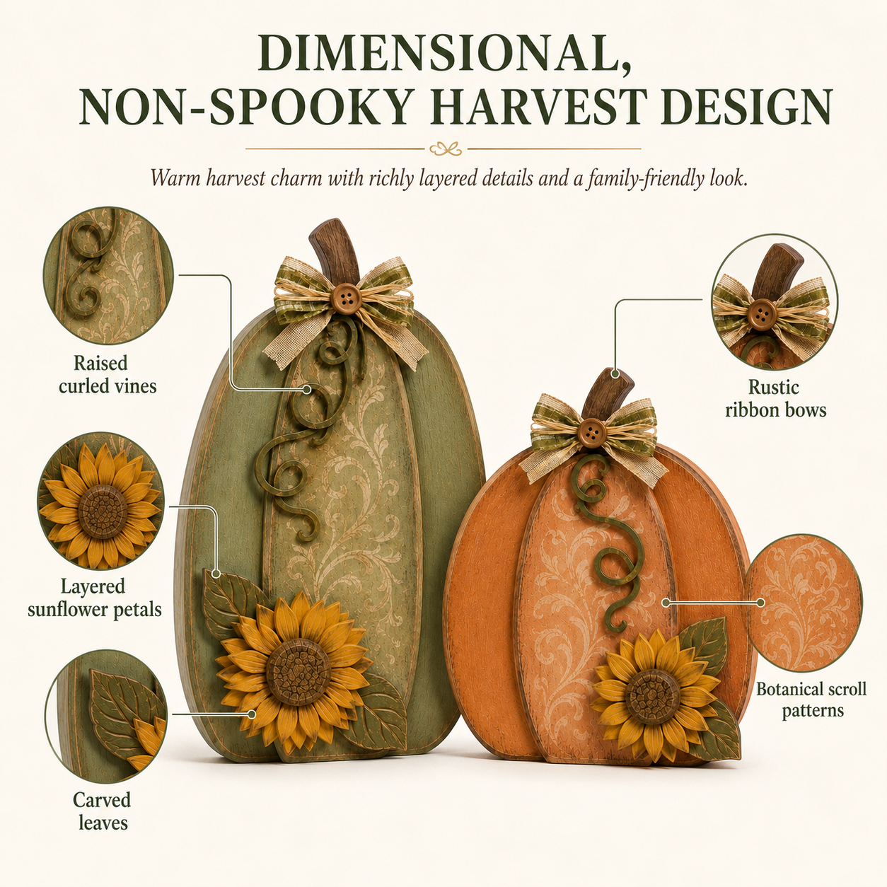 Harvest in Bloom – Solid Wood Pumpkin Pair