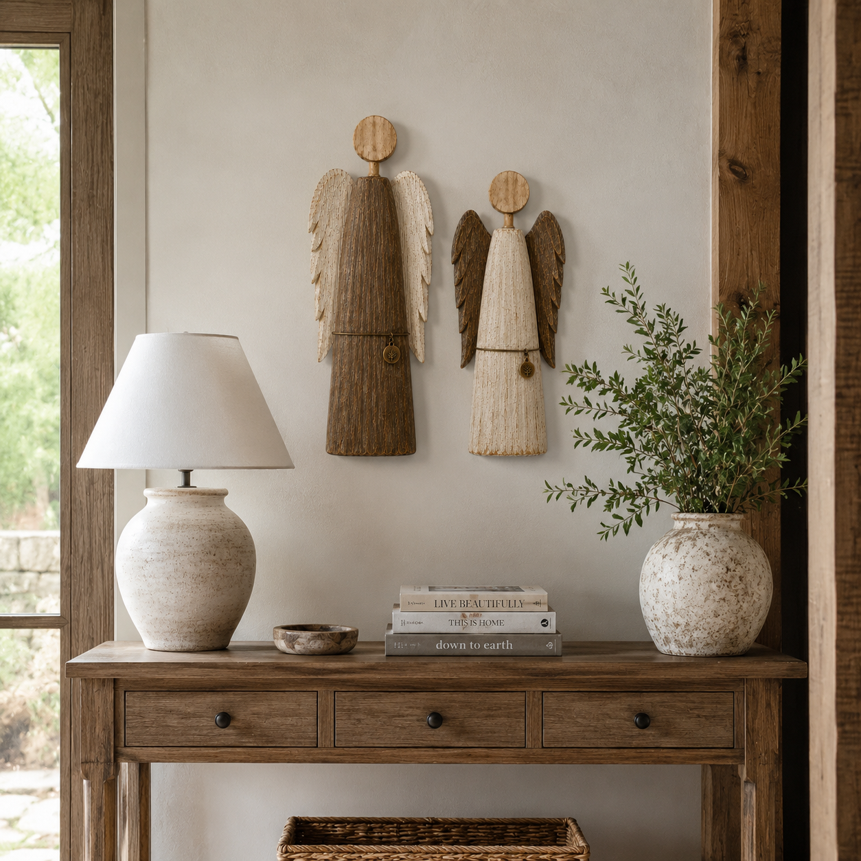 Solid Wood Guardian Angel Wall Decor Set of 2