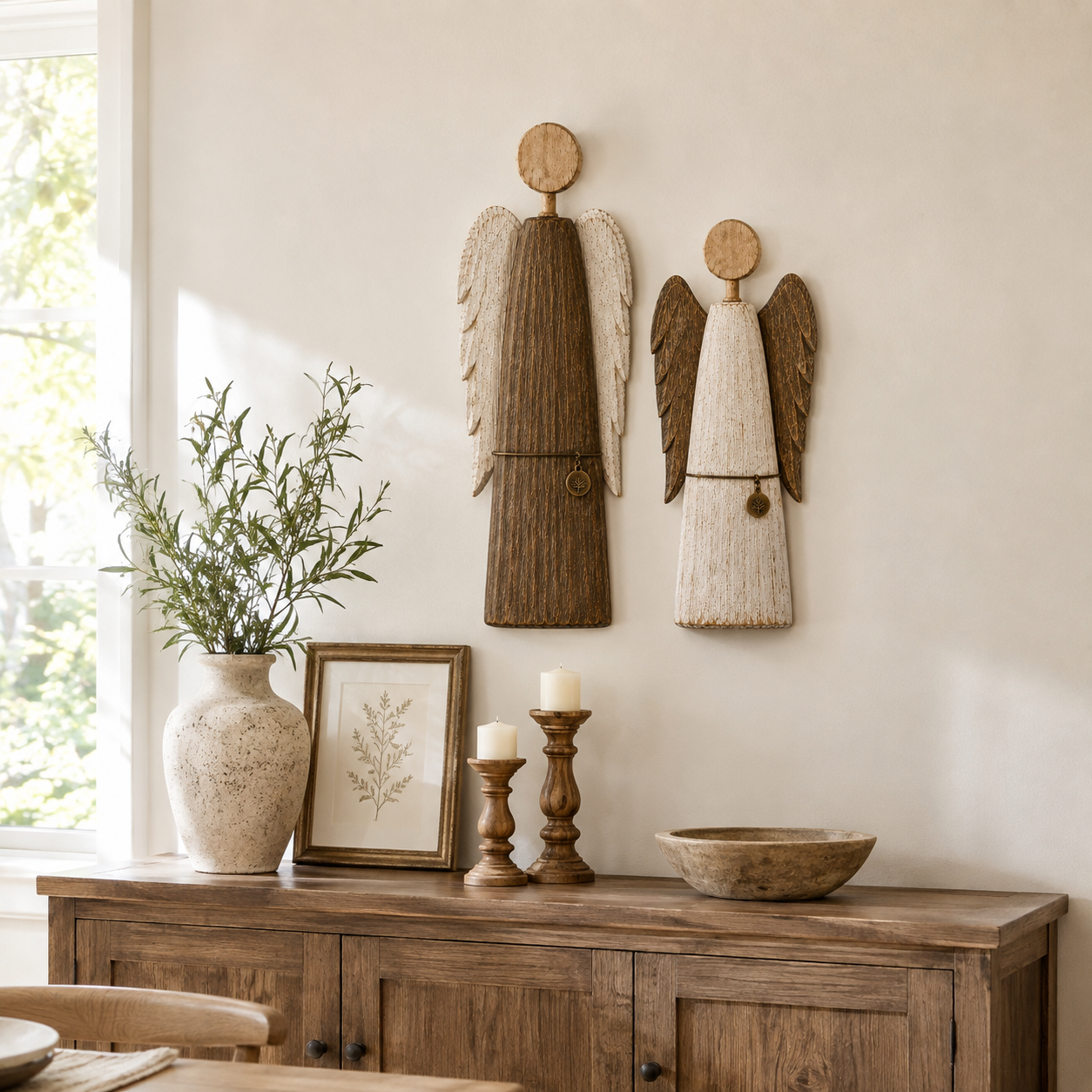 Solid Wood Guardian Angel Wall Decor Set of 2