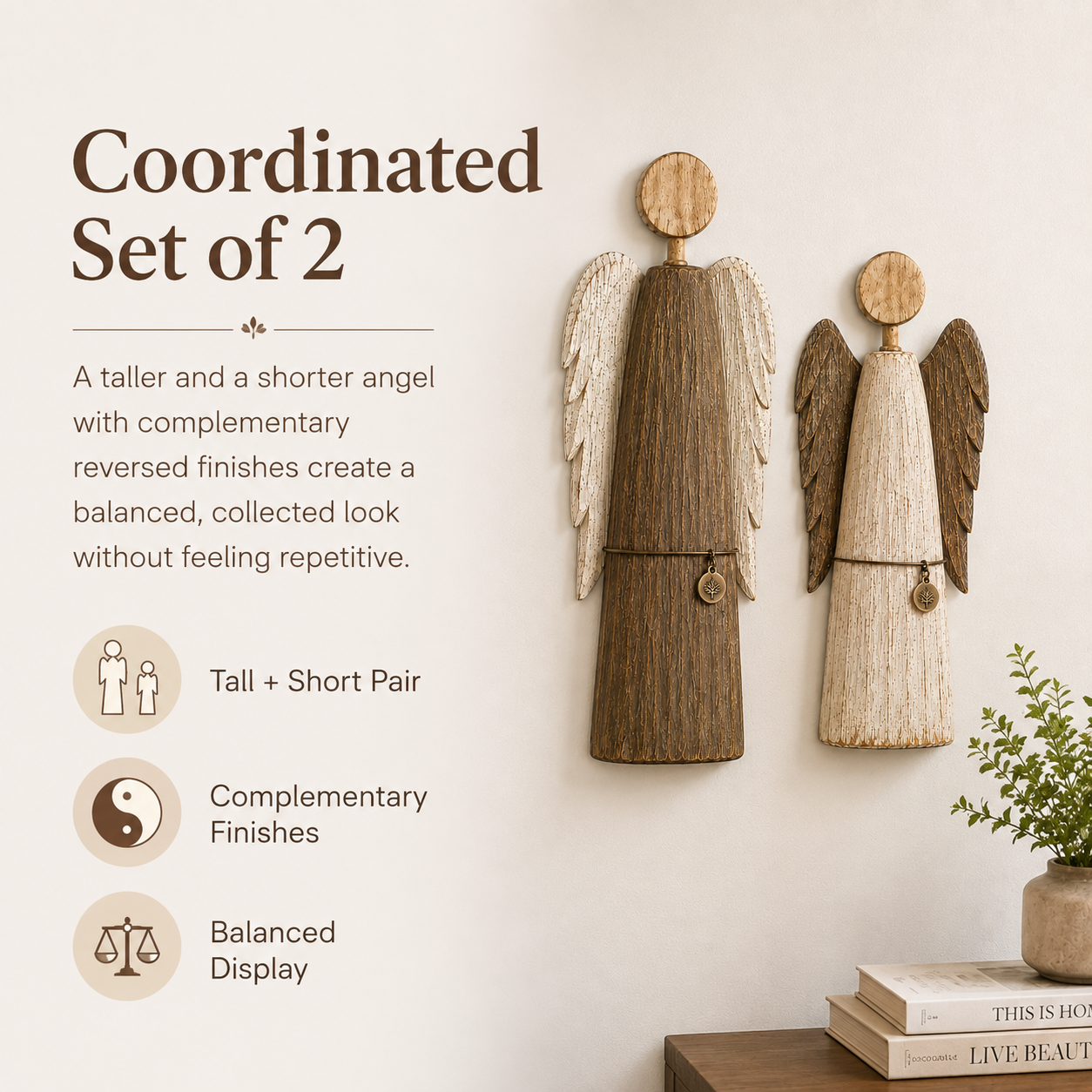 Solid Wood Guardian Angel Wall Decor Set of 2