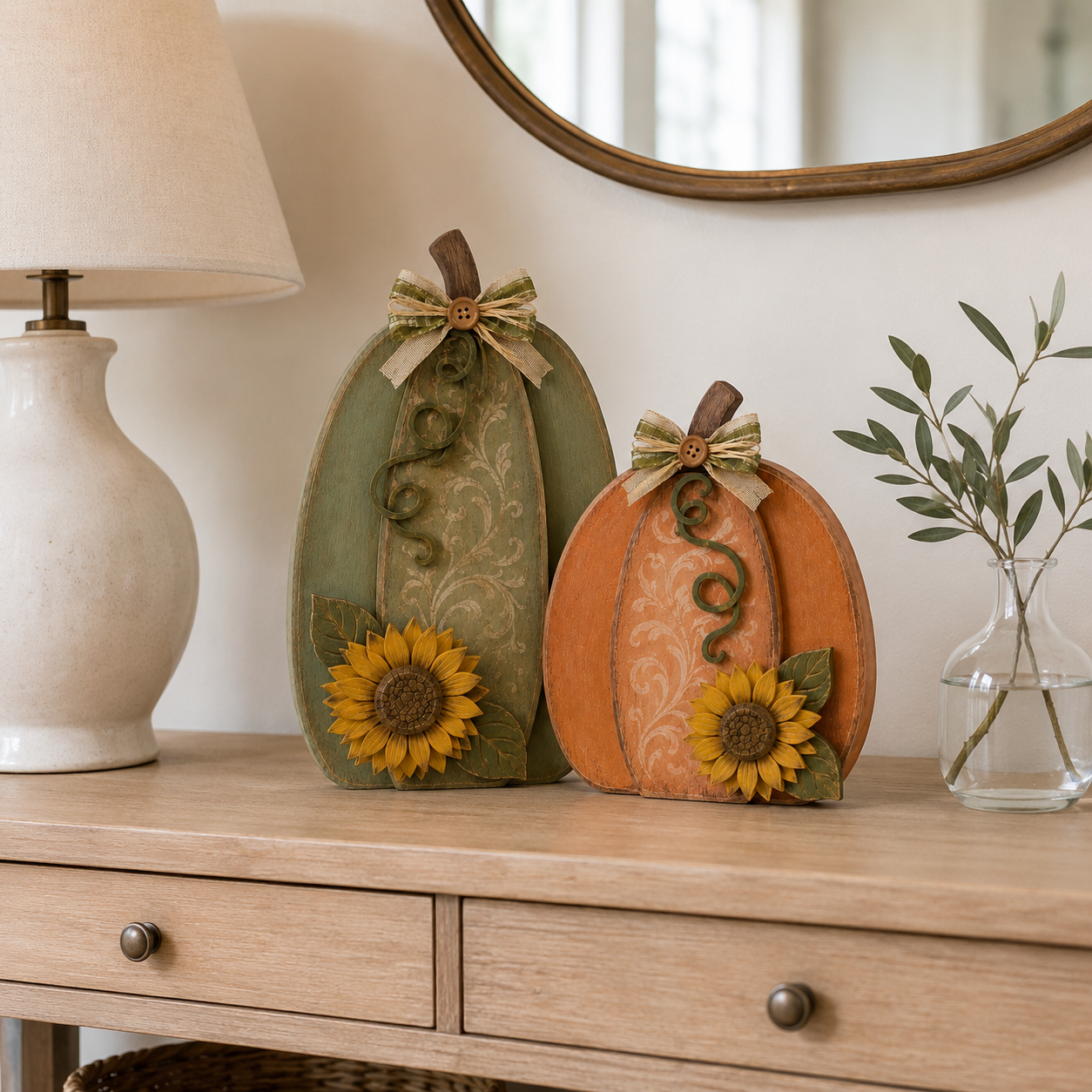 Harvest in Bloom – Solid Wood Pumpkin Pair