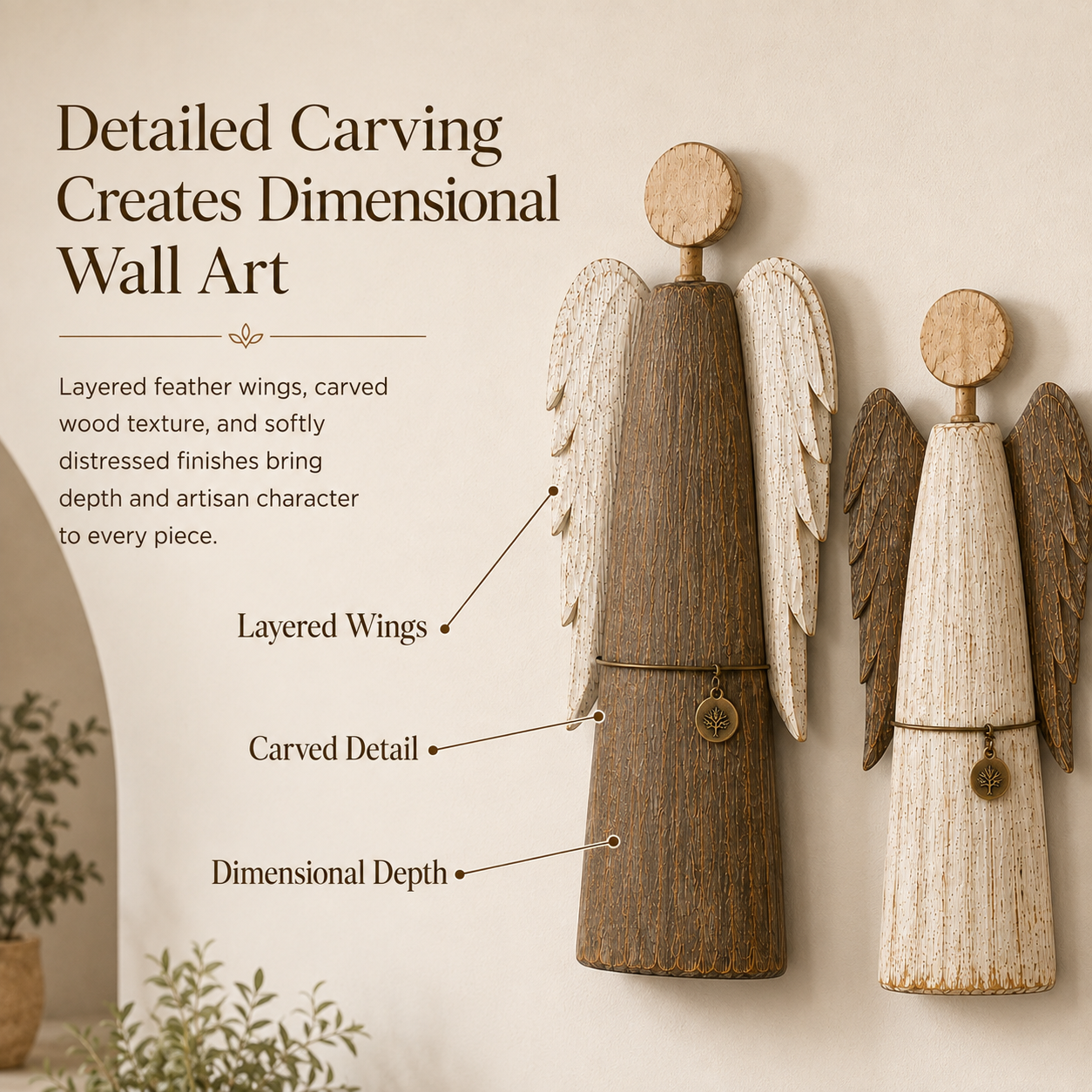 Solid Wood Guardian Angel Wall Decor Set of 2