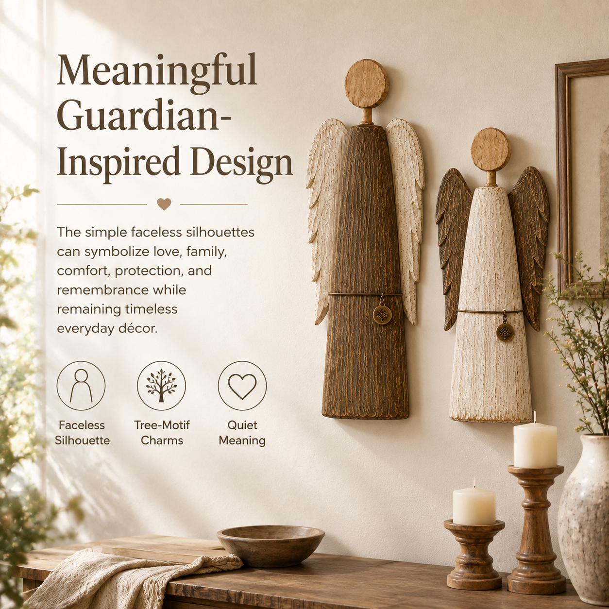 Solid Wood Guardian Angel Wall Decor Set of 2