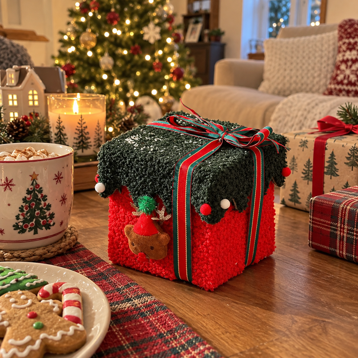 Plush Christmas Gift Box Storage Basket set