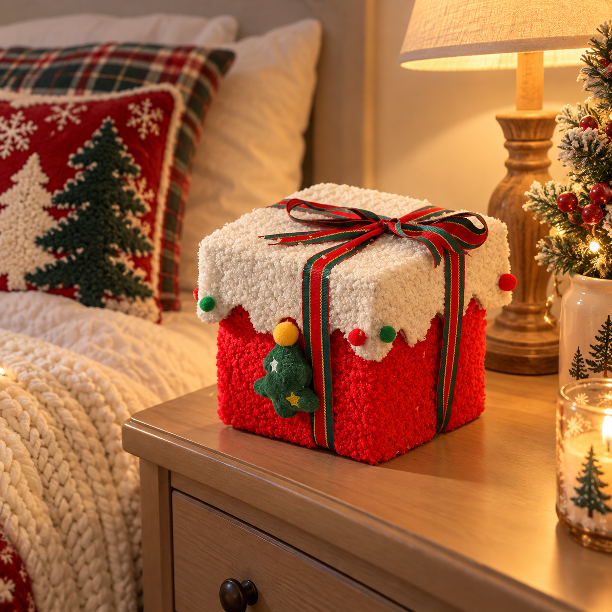 Plush Christmas Gift Box Storage Basket set