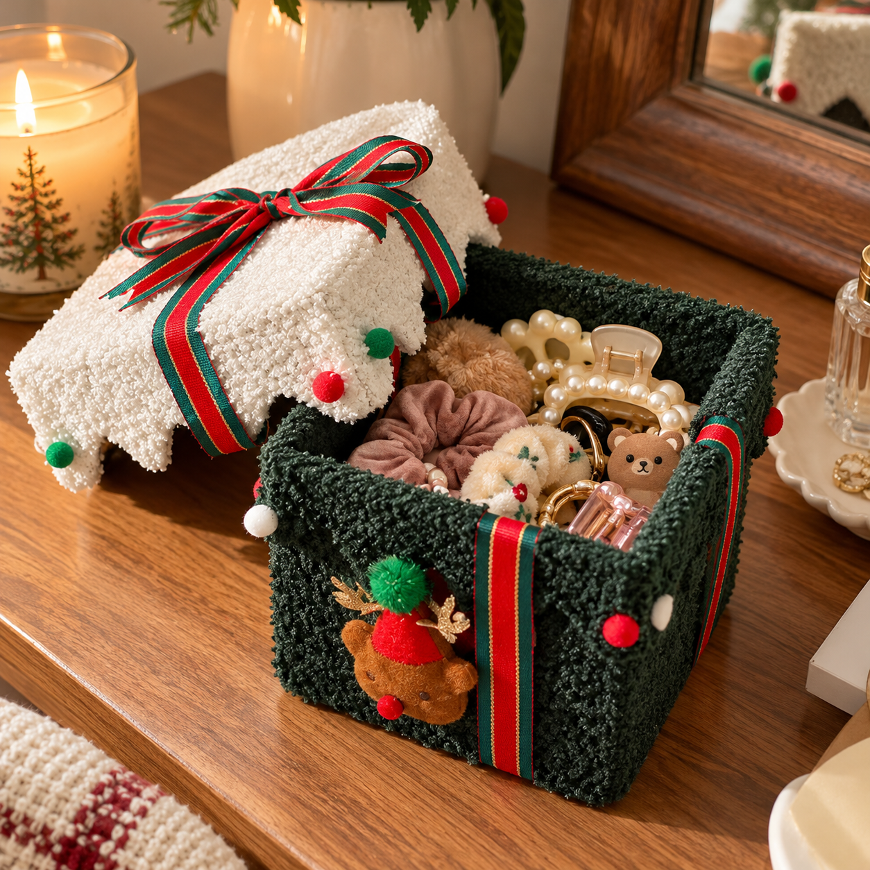 Plush Christmas Gift Box Storage Basket set
