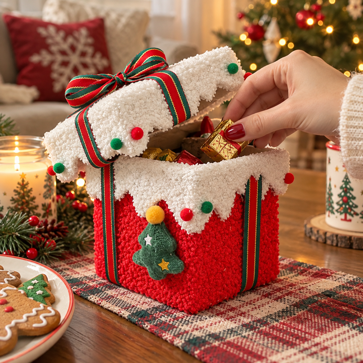Plush Christmas Gift Box Storage Basket set